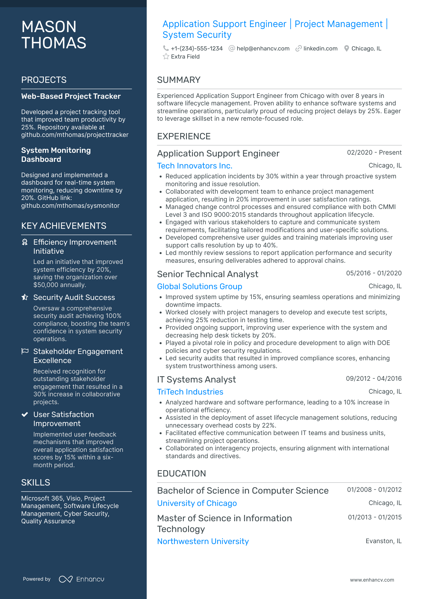 Application Support Engineer Resume Example