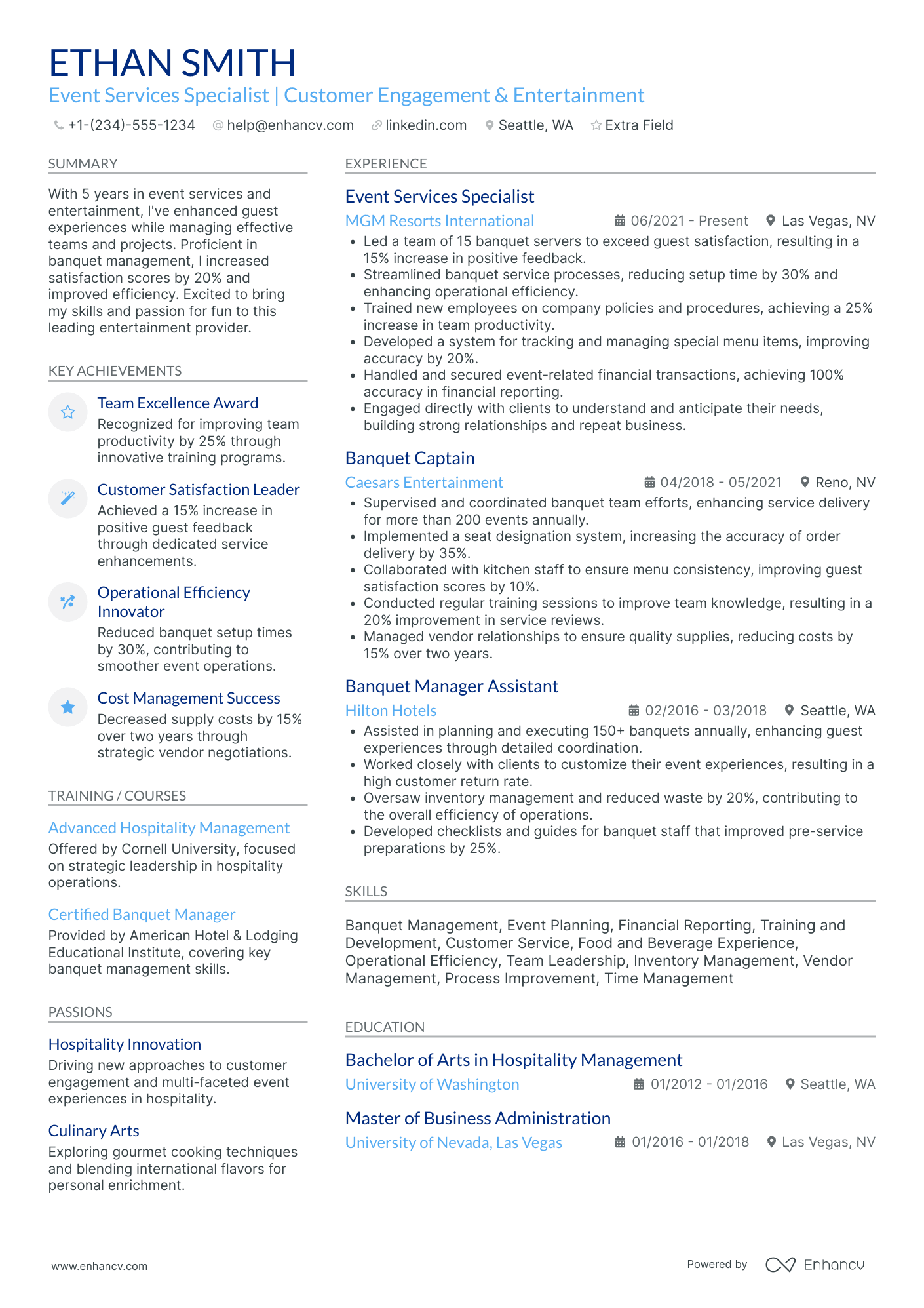 Banquet Server Team Leader Resume Example