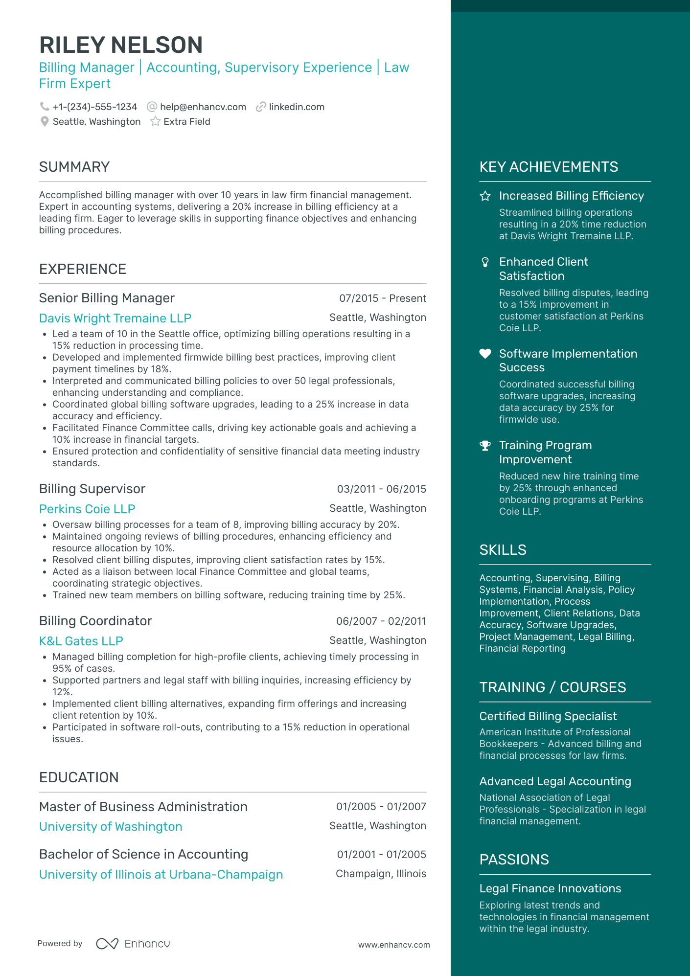 Billing Systems Manager Resume Example