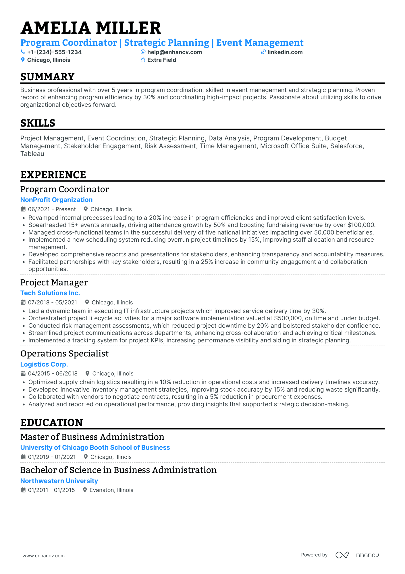 Program Coordinator Intern Resume Example