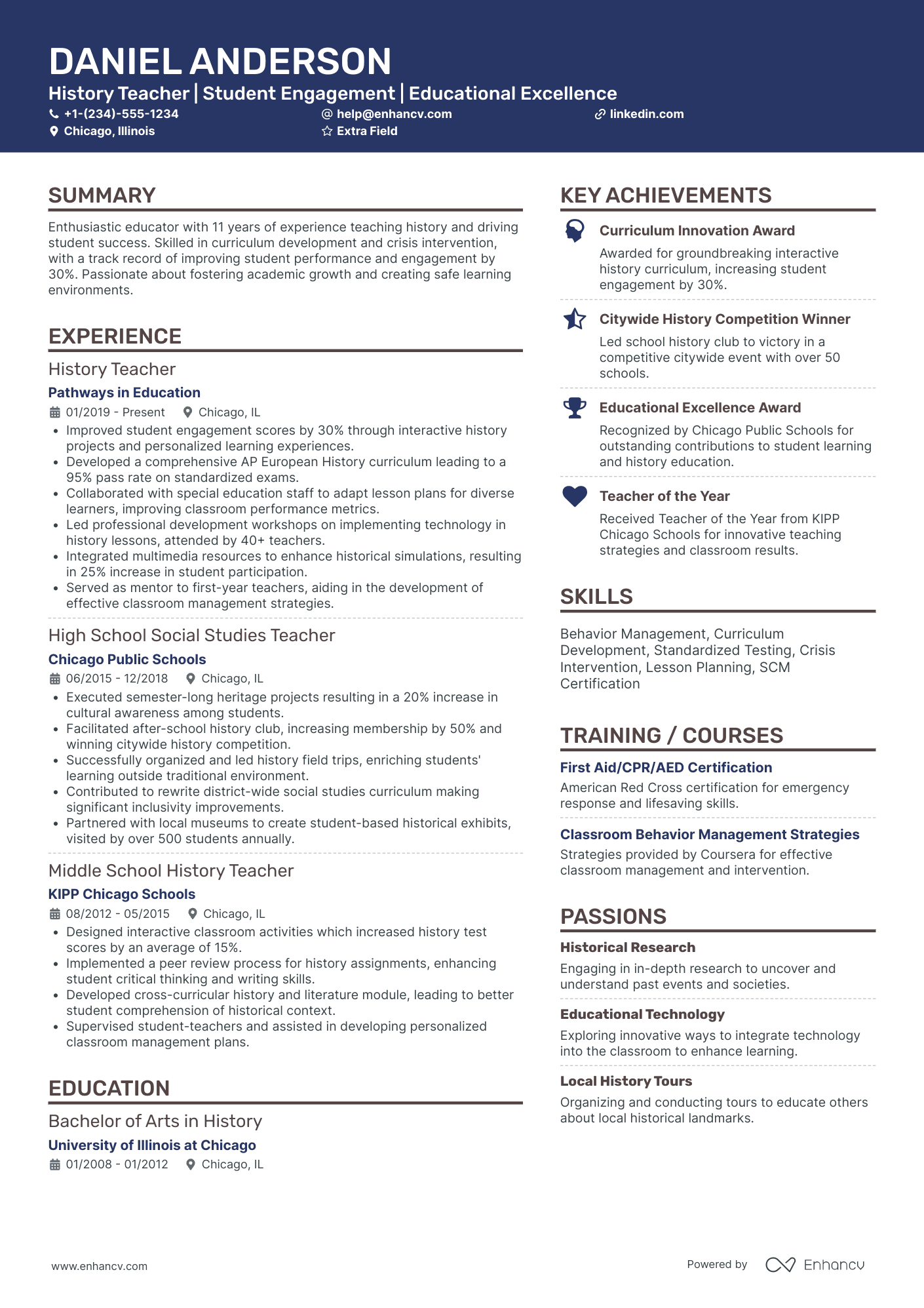 Online History Teacher Resume Example