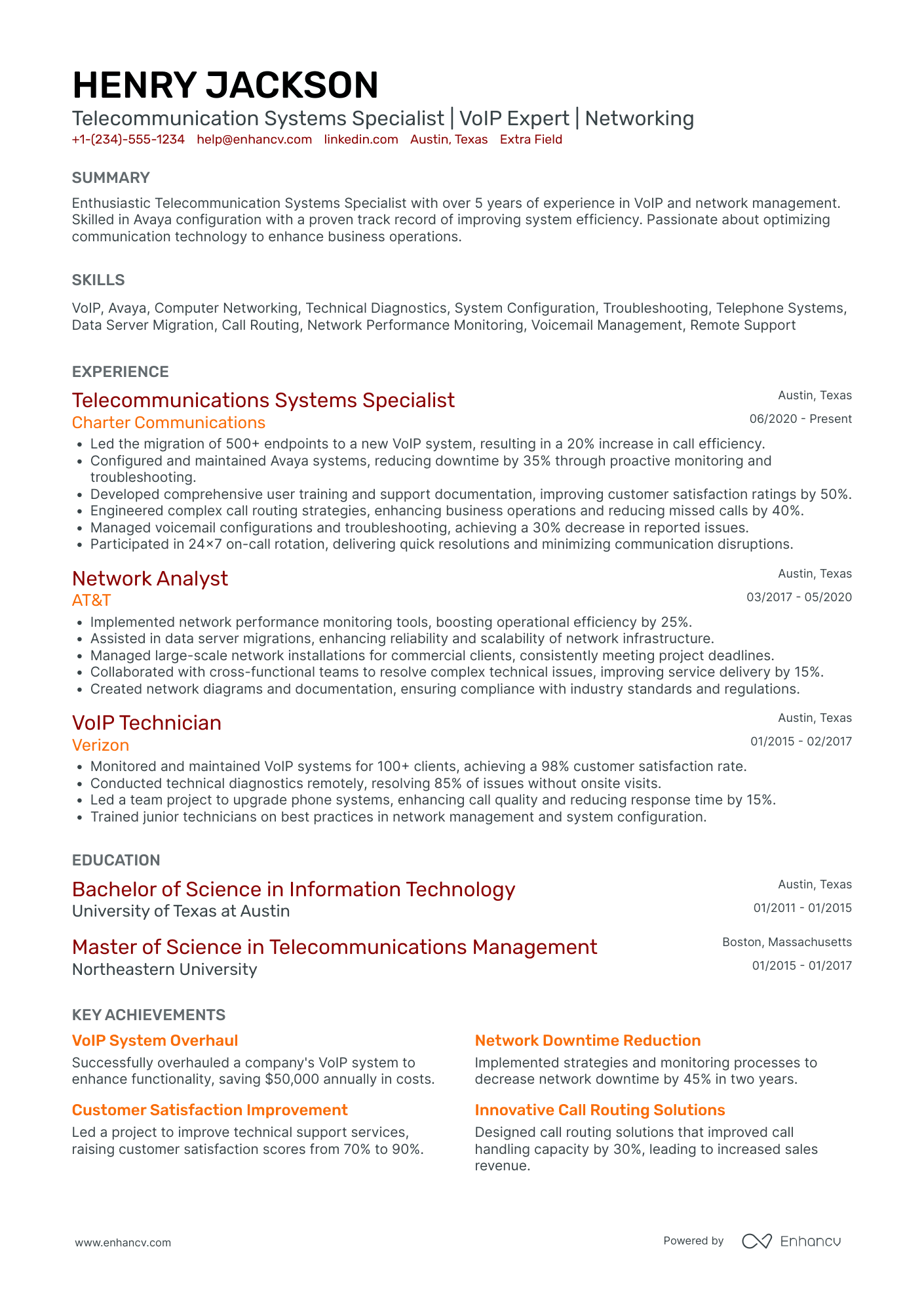 Telecommunications Systems Engineer Resume Example