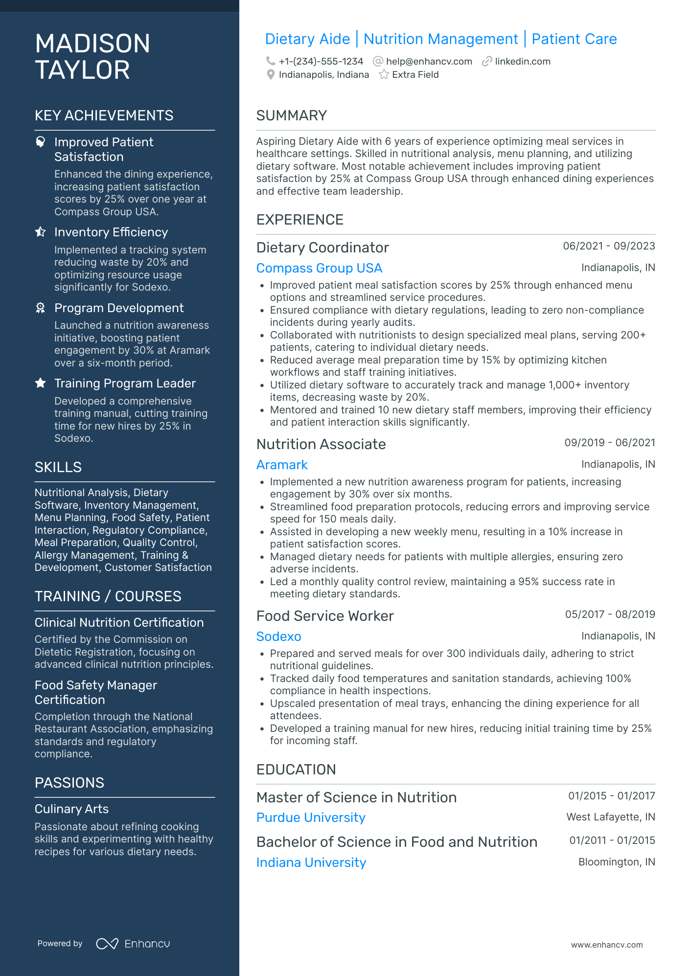 Entry Level Dietary Aide Resume Example