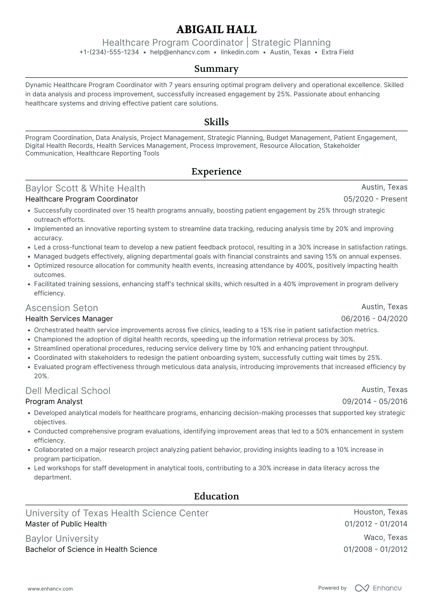 Healthcare Program Coordinator Resume Example