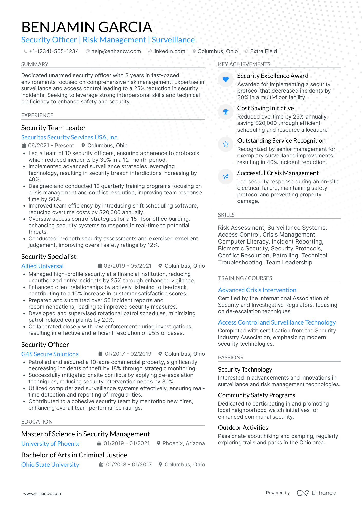 Bank Security Officer Resume Example