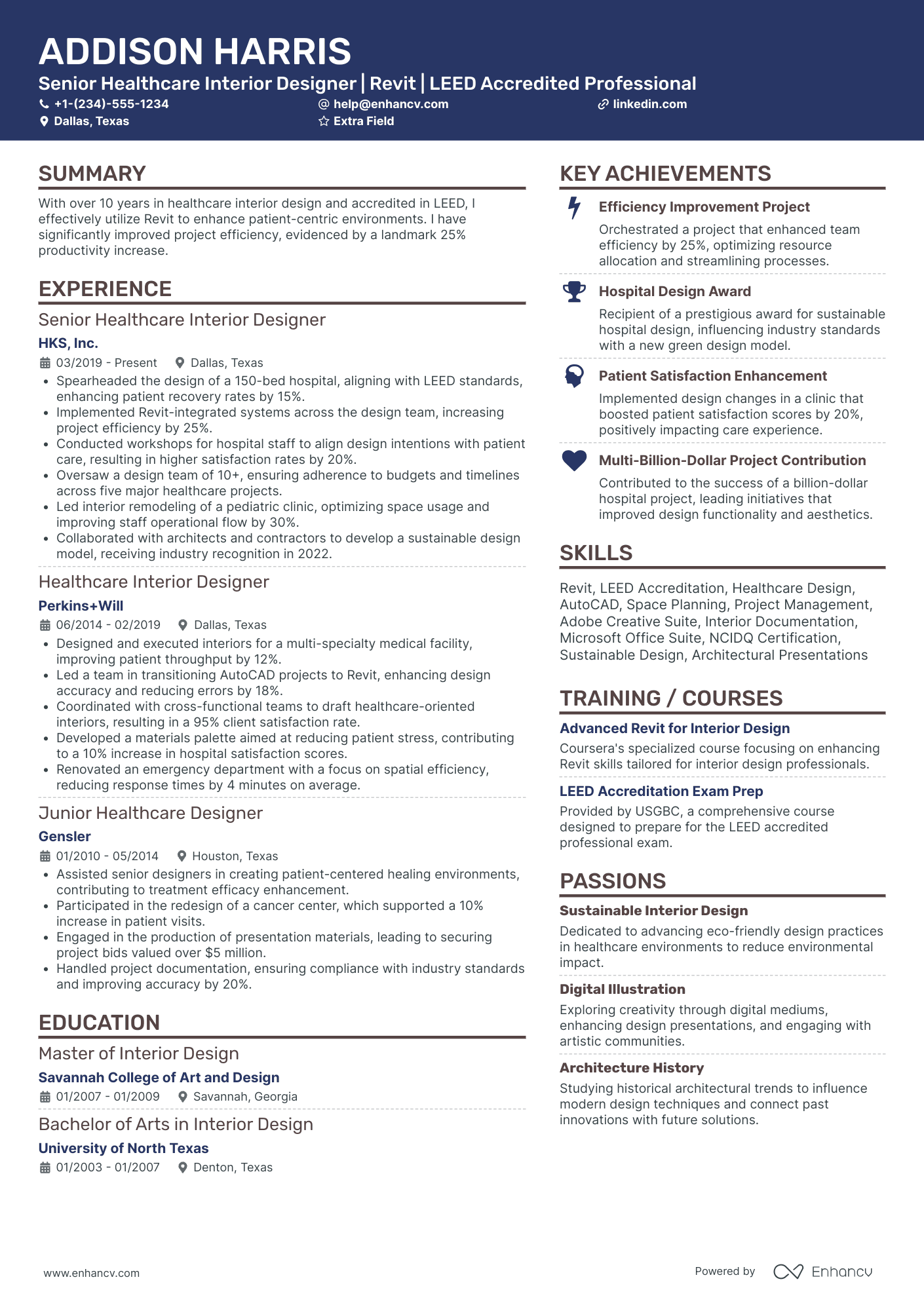 Healthcare Interior Designer Resume Example