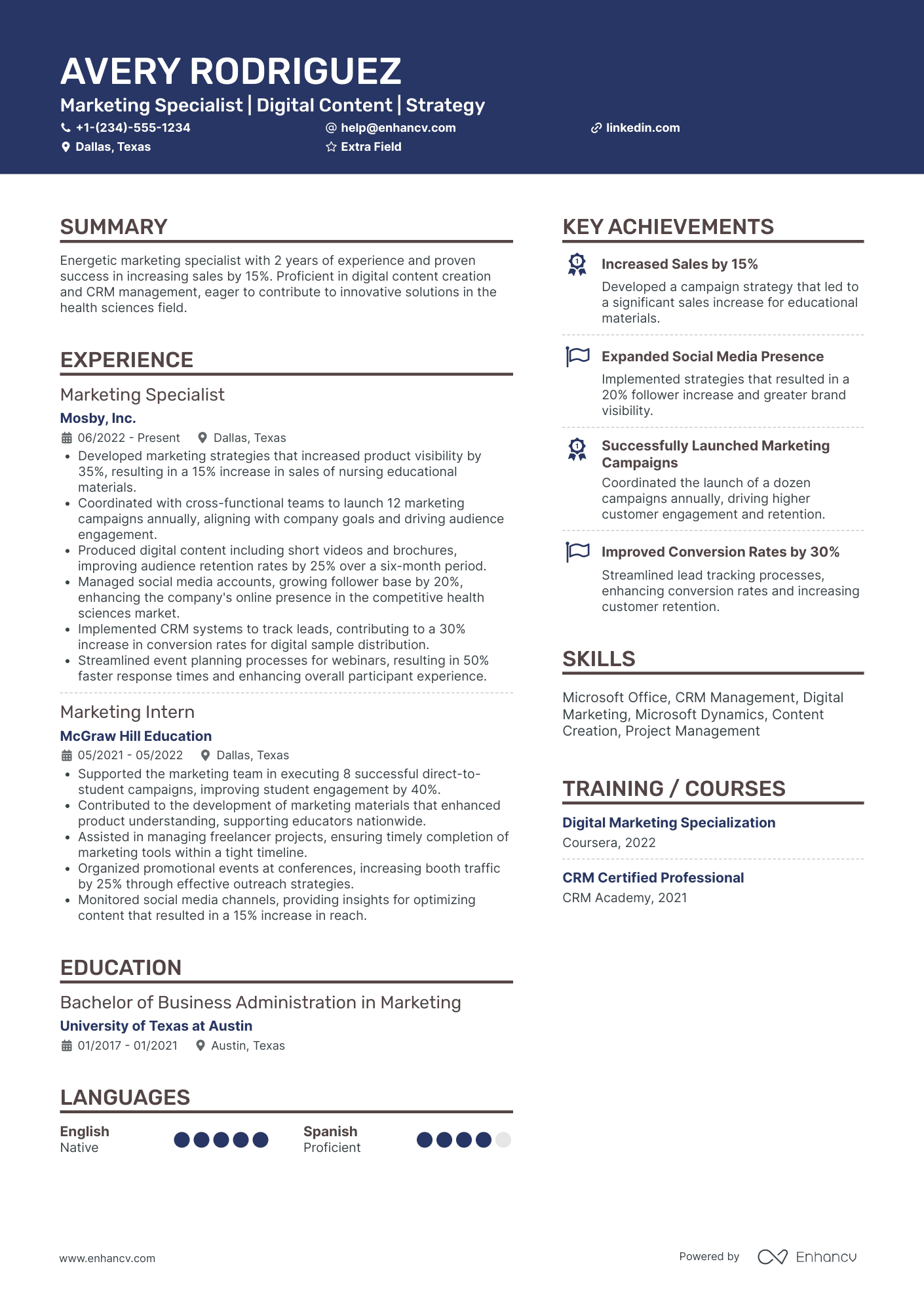 Junior Marketing Coordinator Resume Example