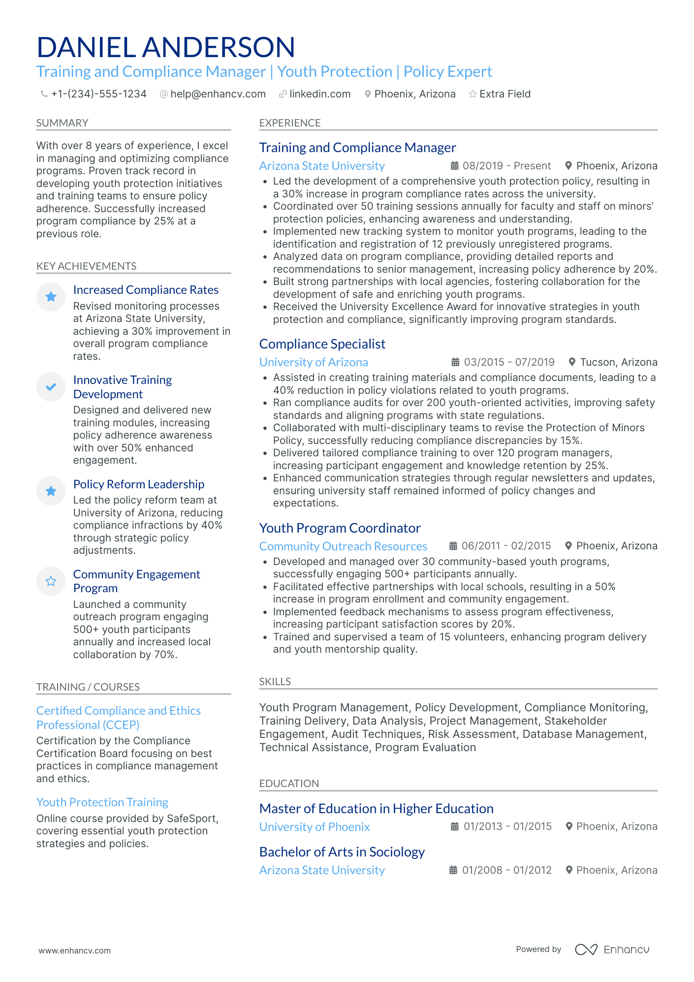 Compliance Training Manager Resume Example