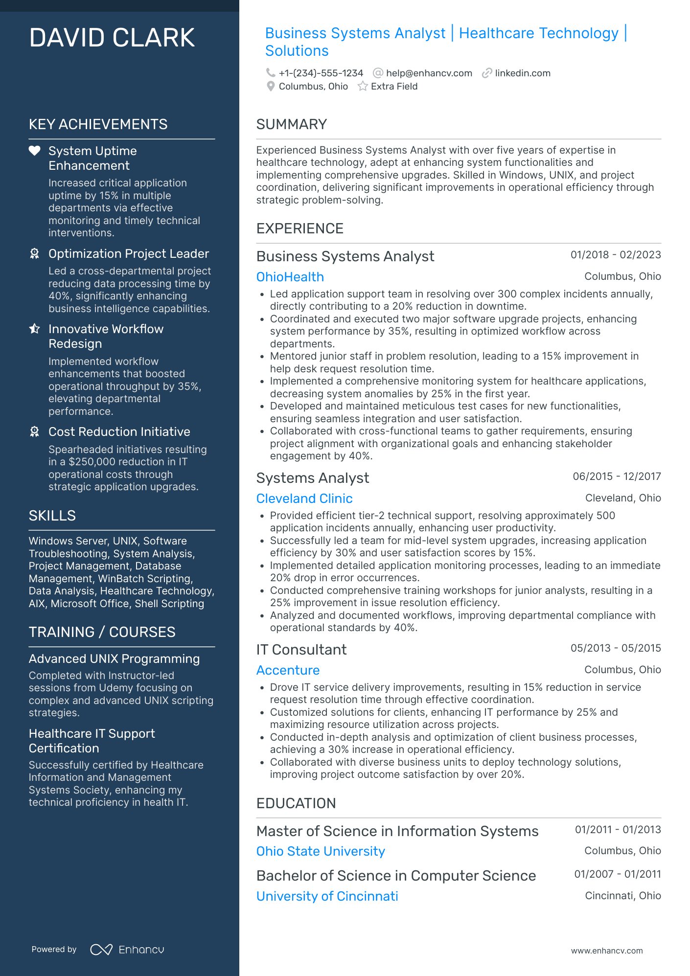 Operational Business Data Analyst Resume Example