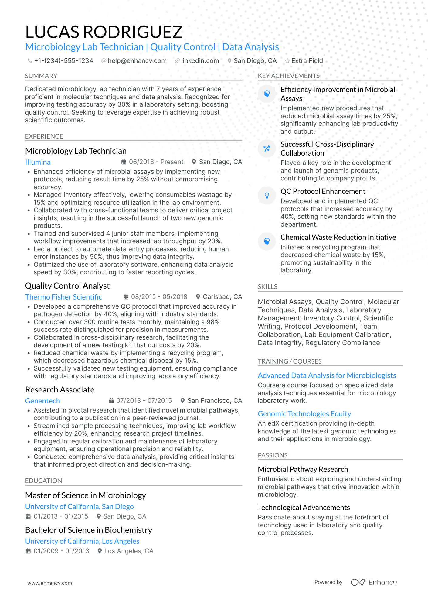 Microbiology Lab Technician Resume Example