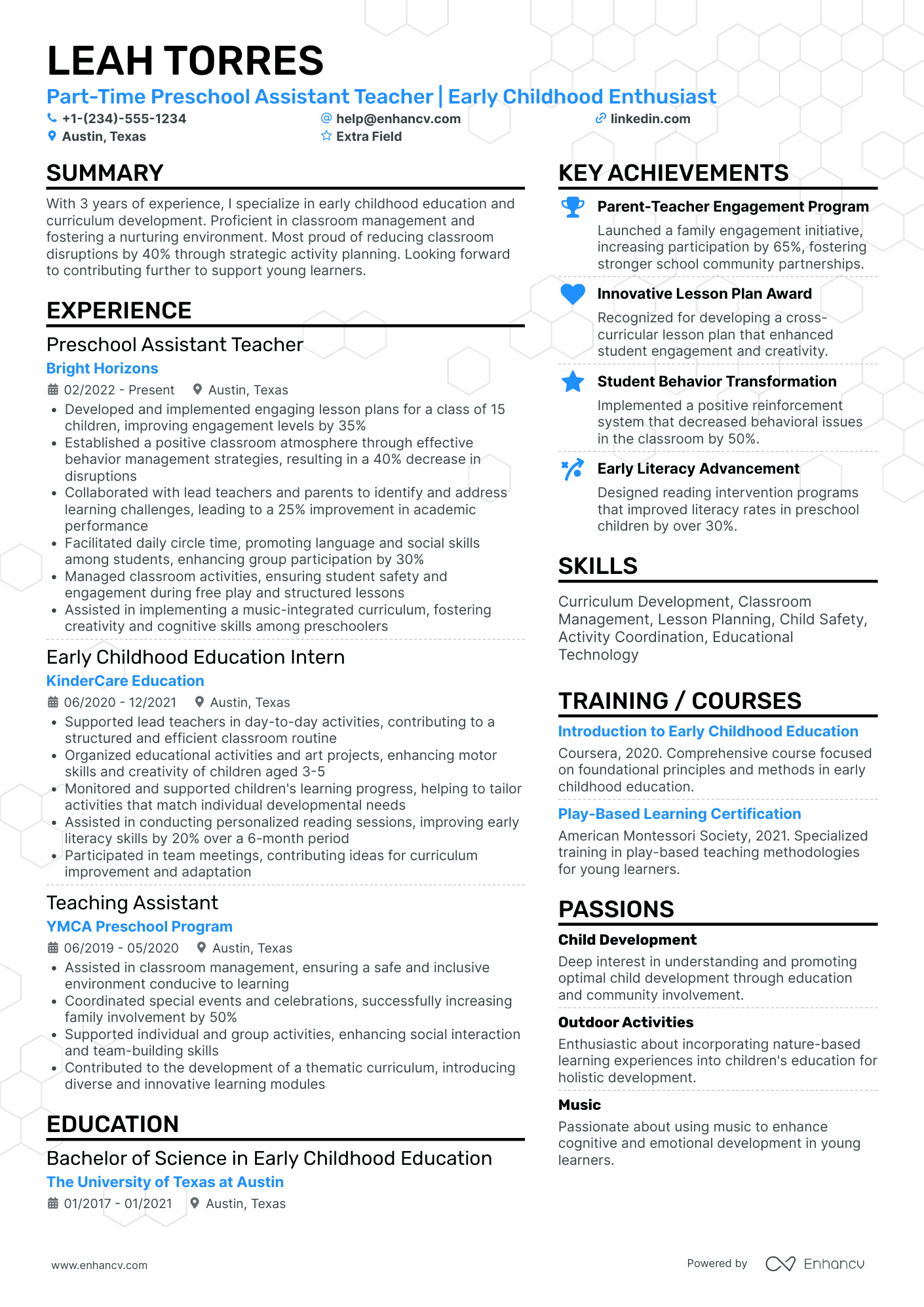 Part Time Preschool Assistant Teacher Resume Example