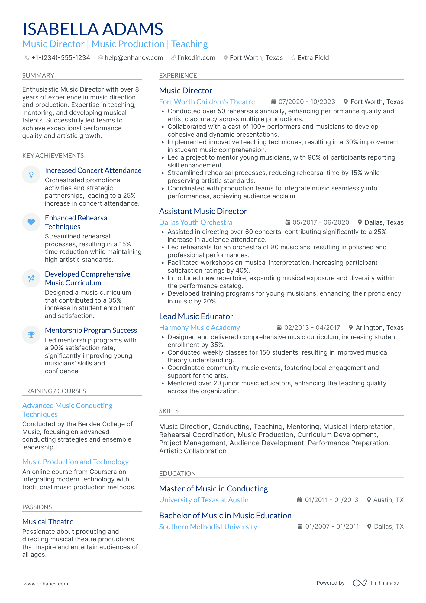 Broadway Musical Musician Resume Example