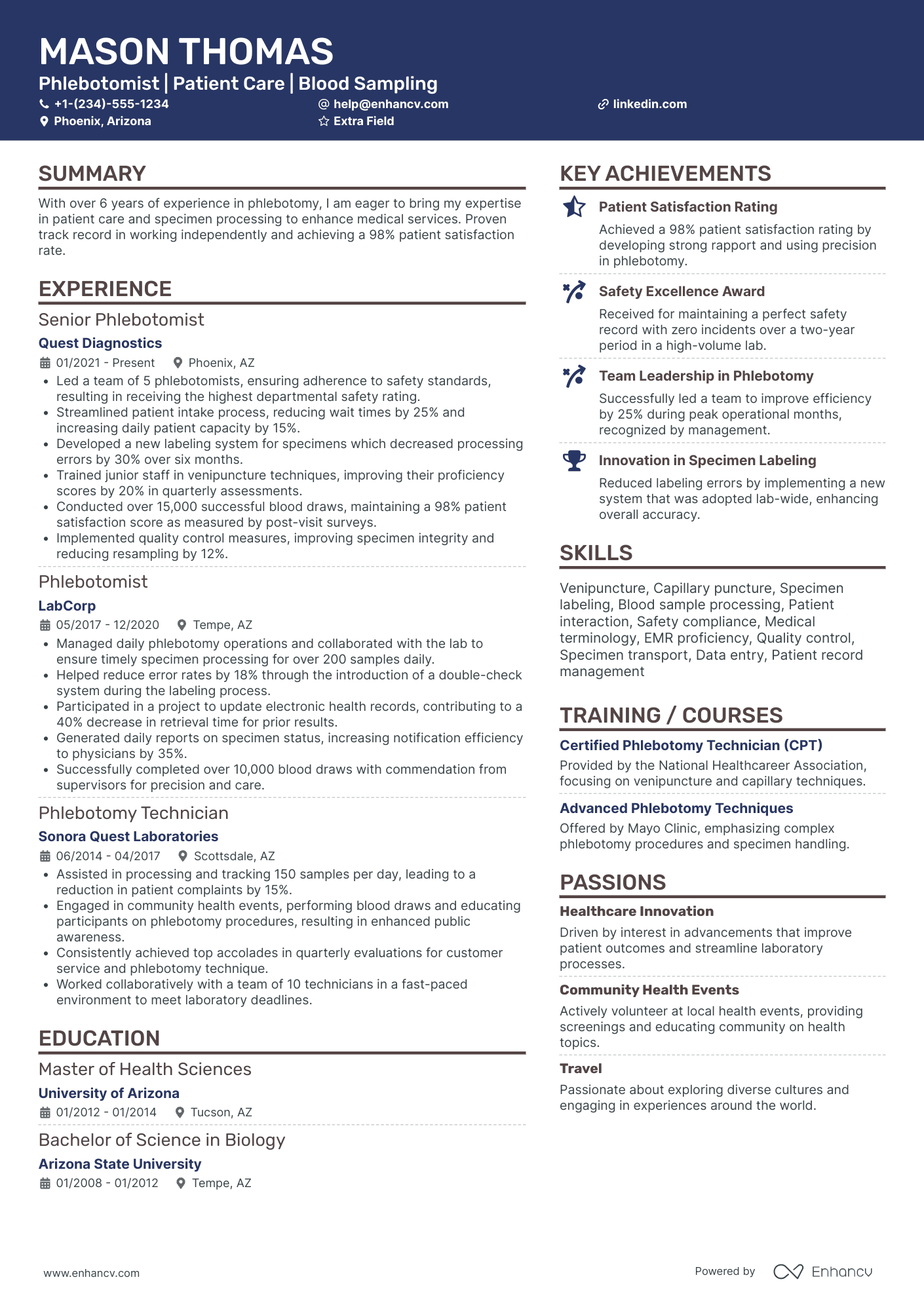 Phlebotomist Team Lead Resume Example