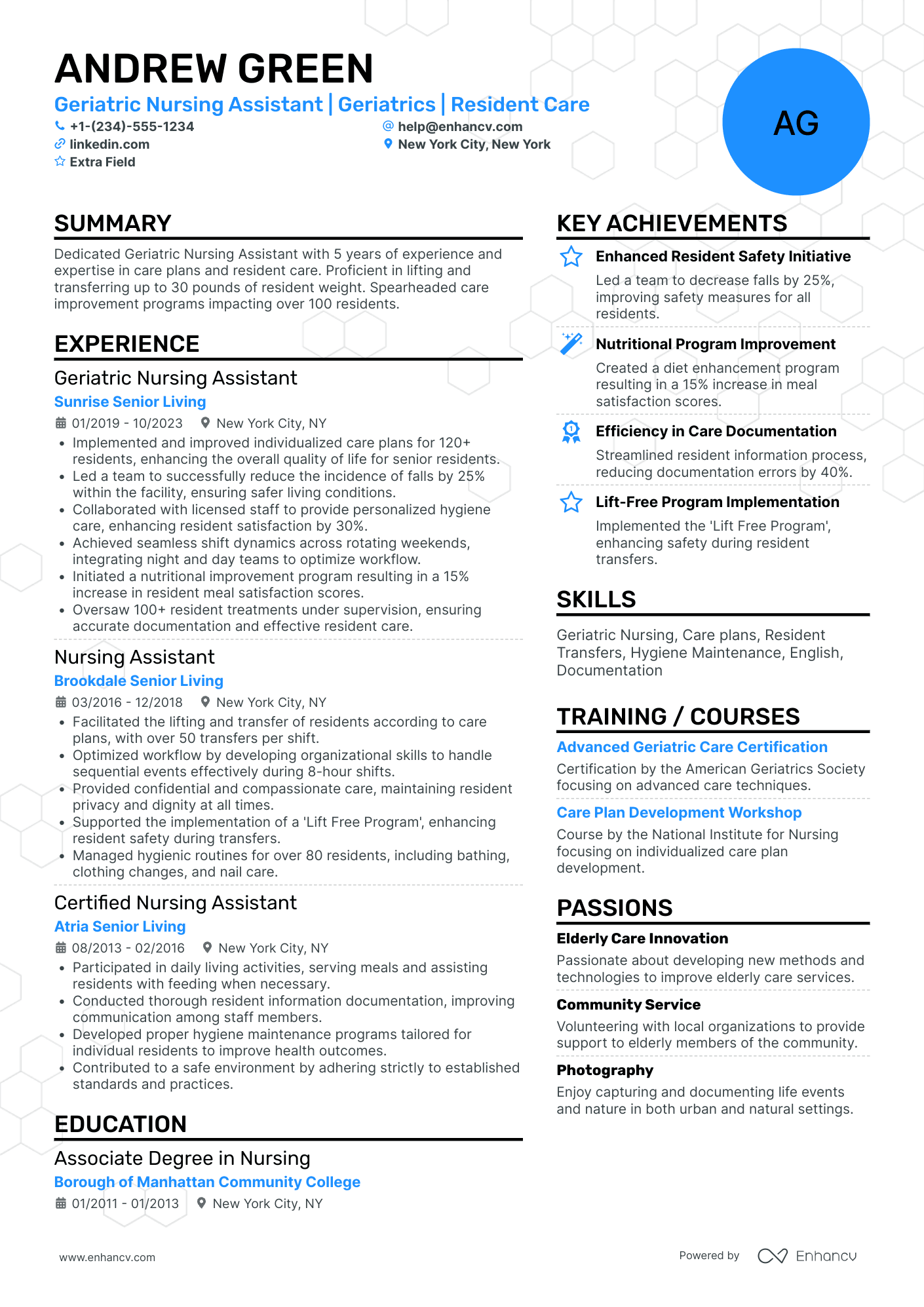 Geriatric Nursing Assistant Resume Example