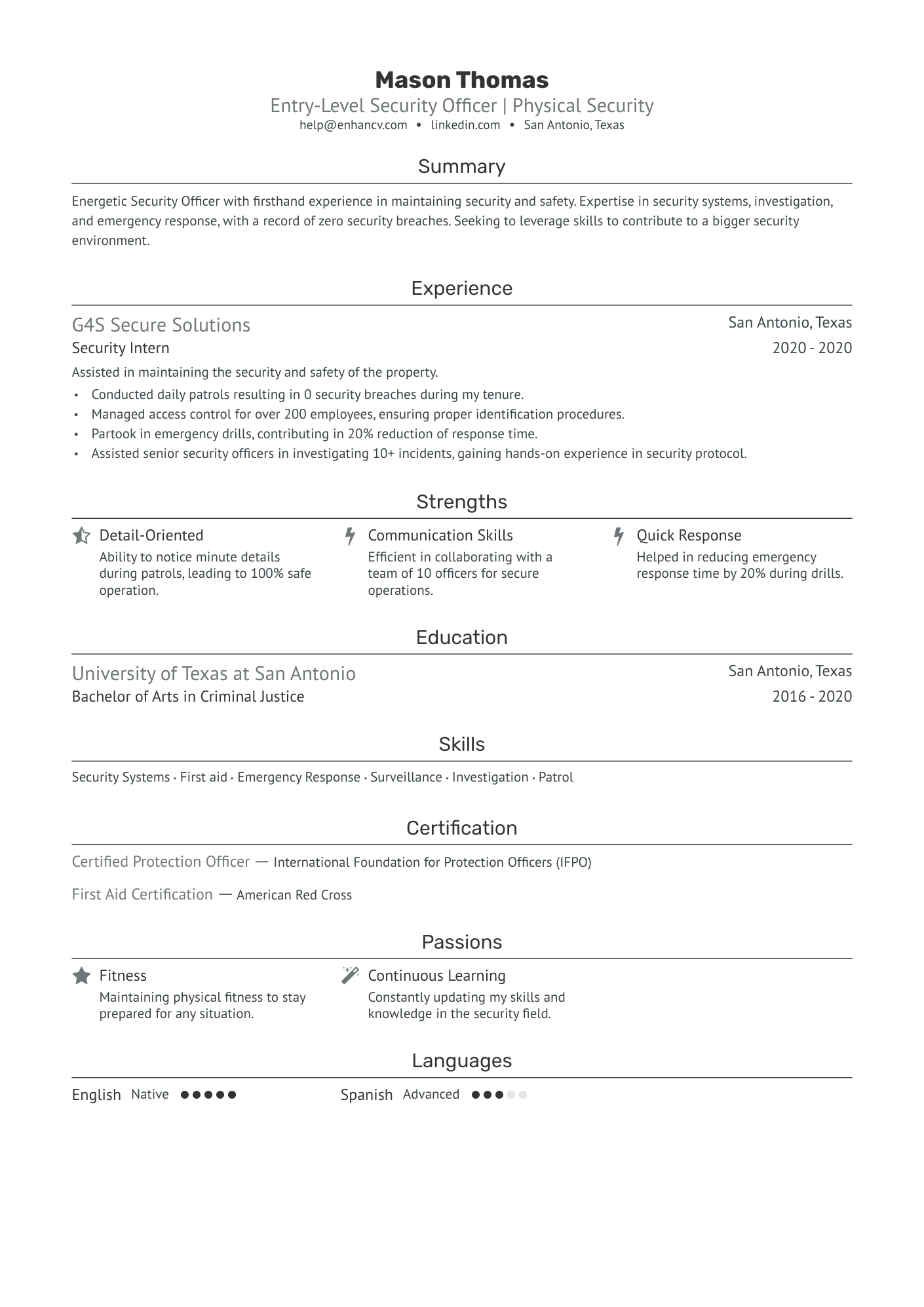 Entry Level Security Officer Resume Example