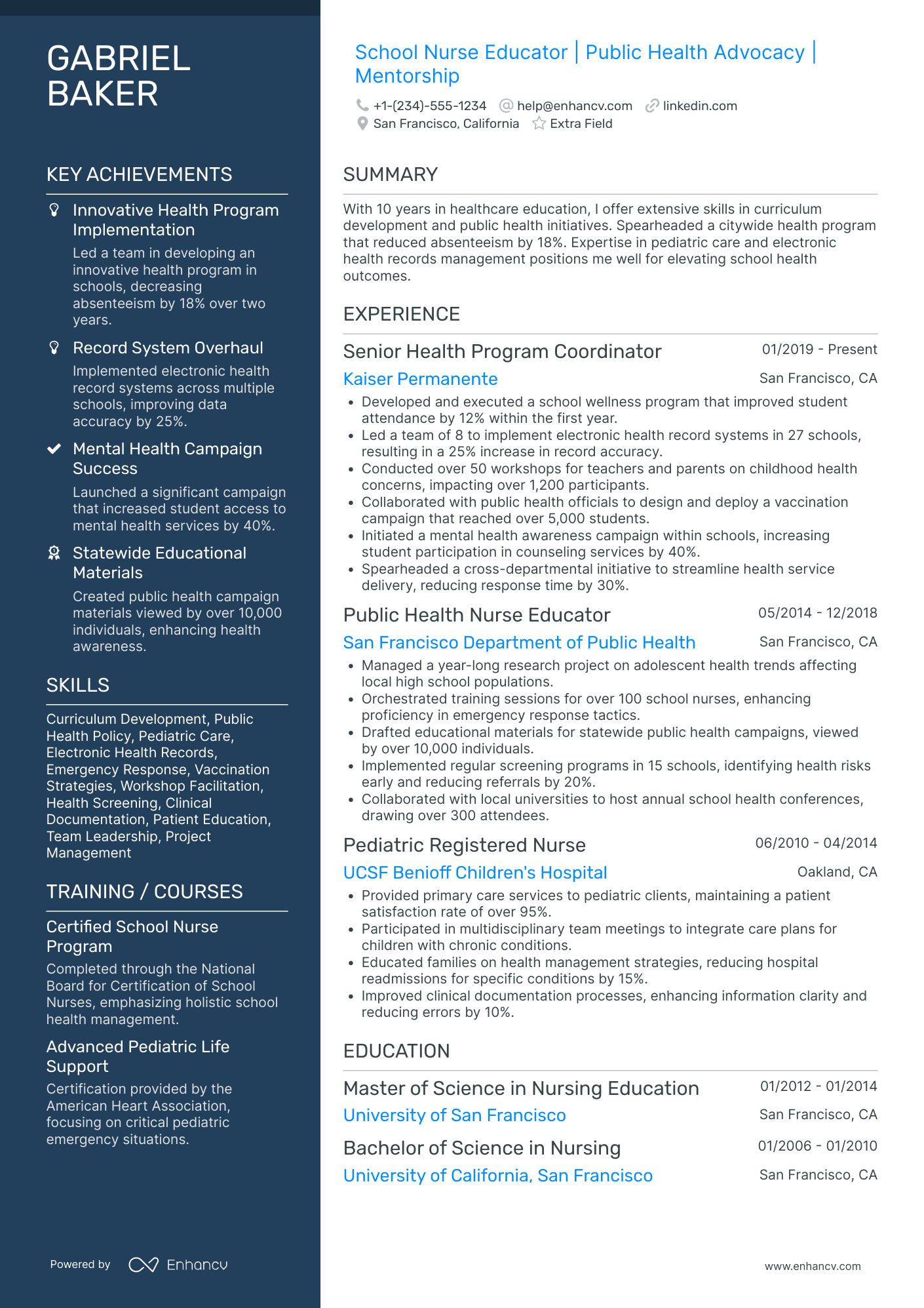 School Nurse Educator Resume Example