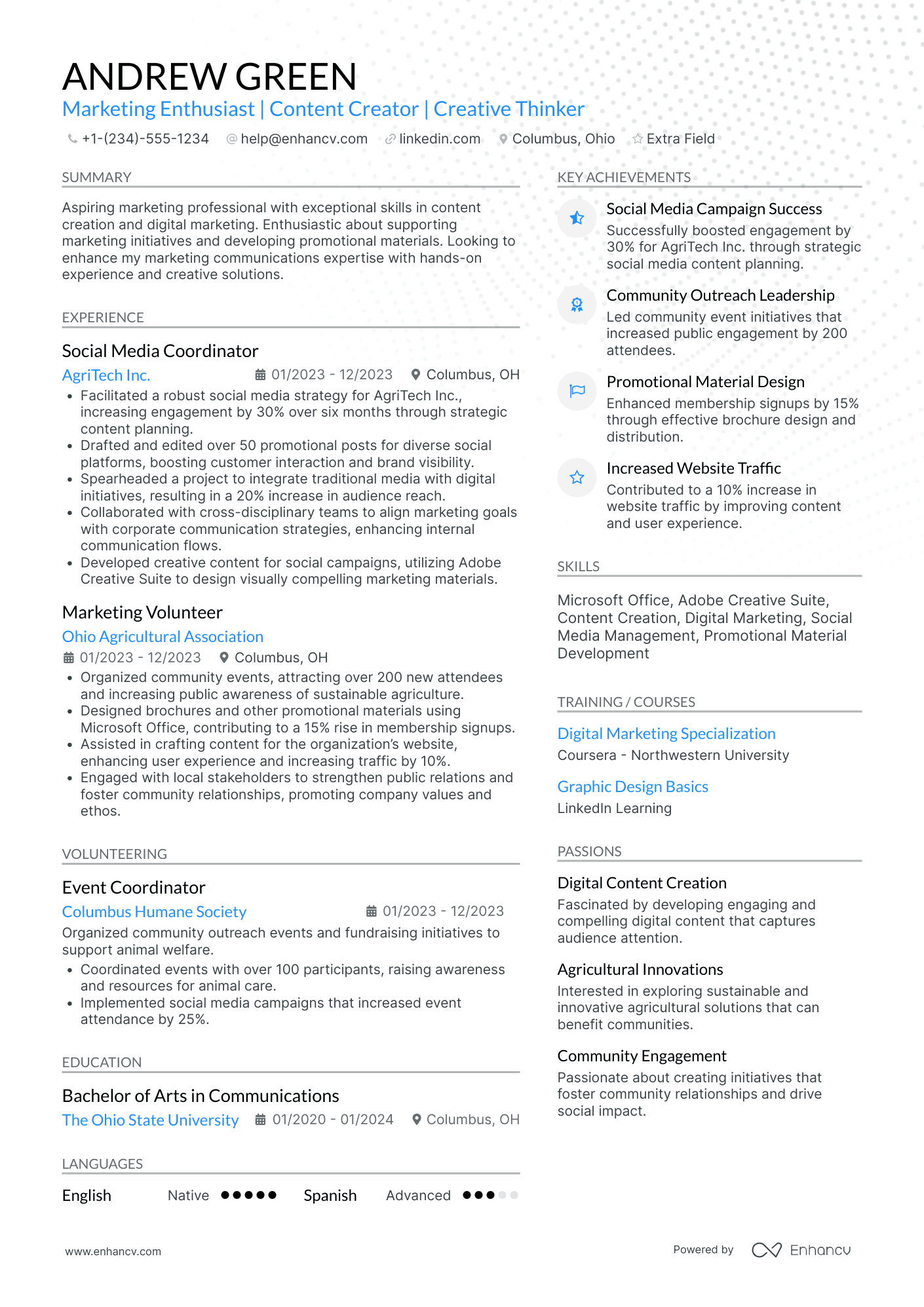 Marketing Communications Intern Resume Example