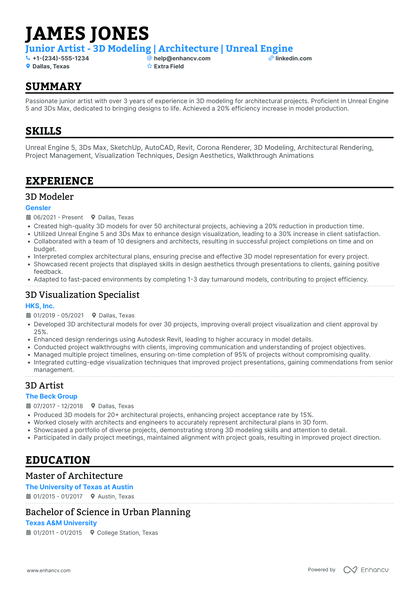 Principal 3D Artist Resume Example