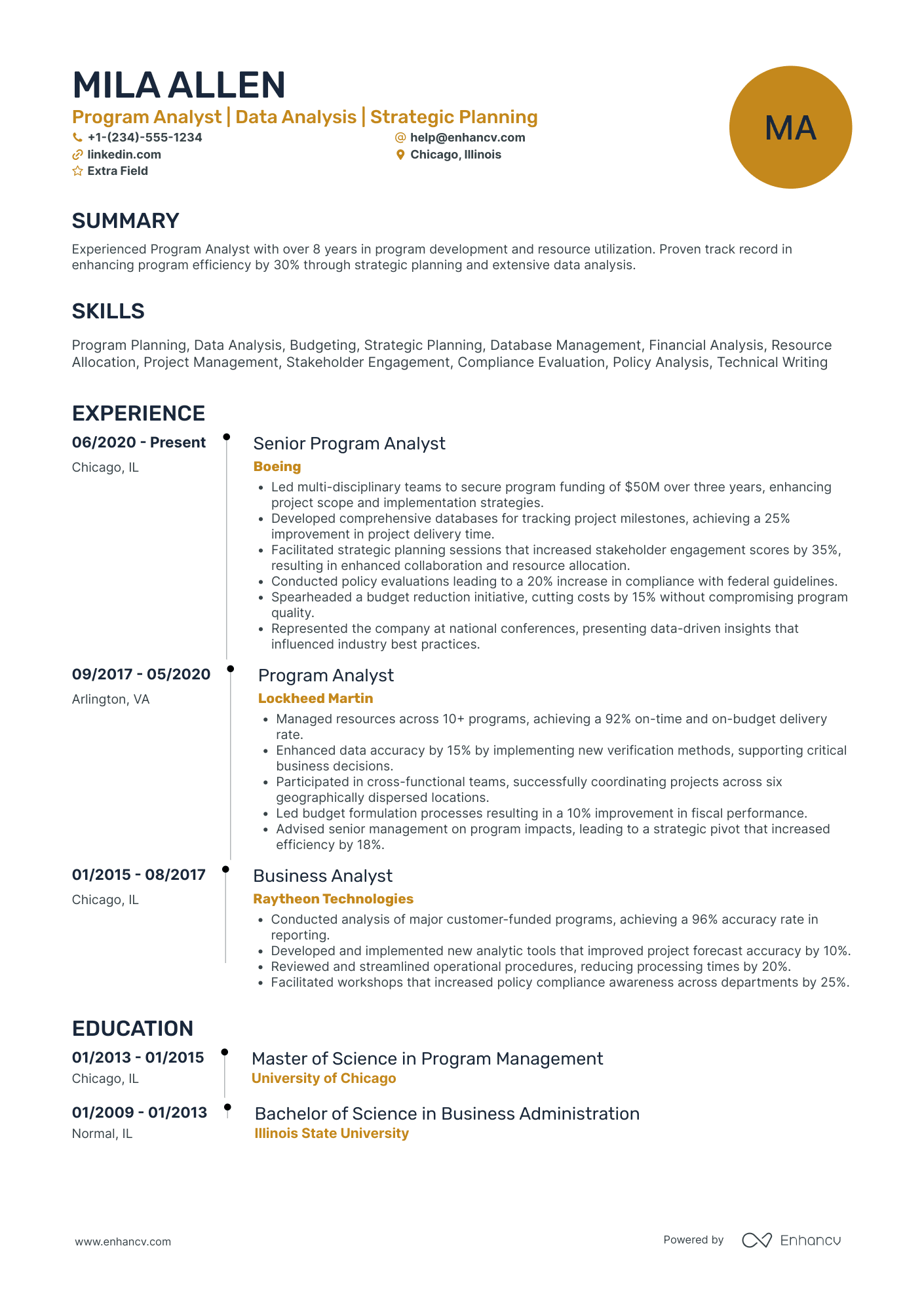 US Department of Education Program Analyst Resume Example