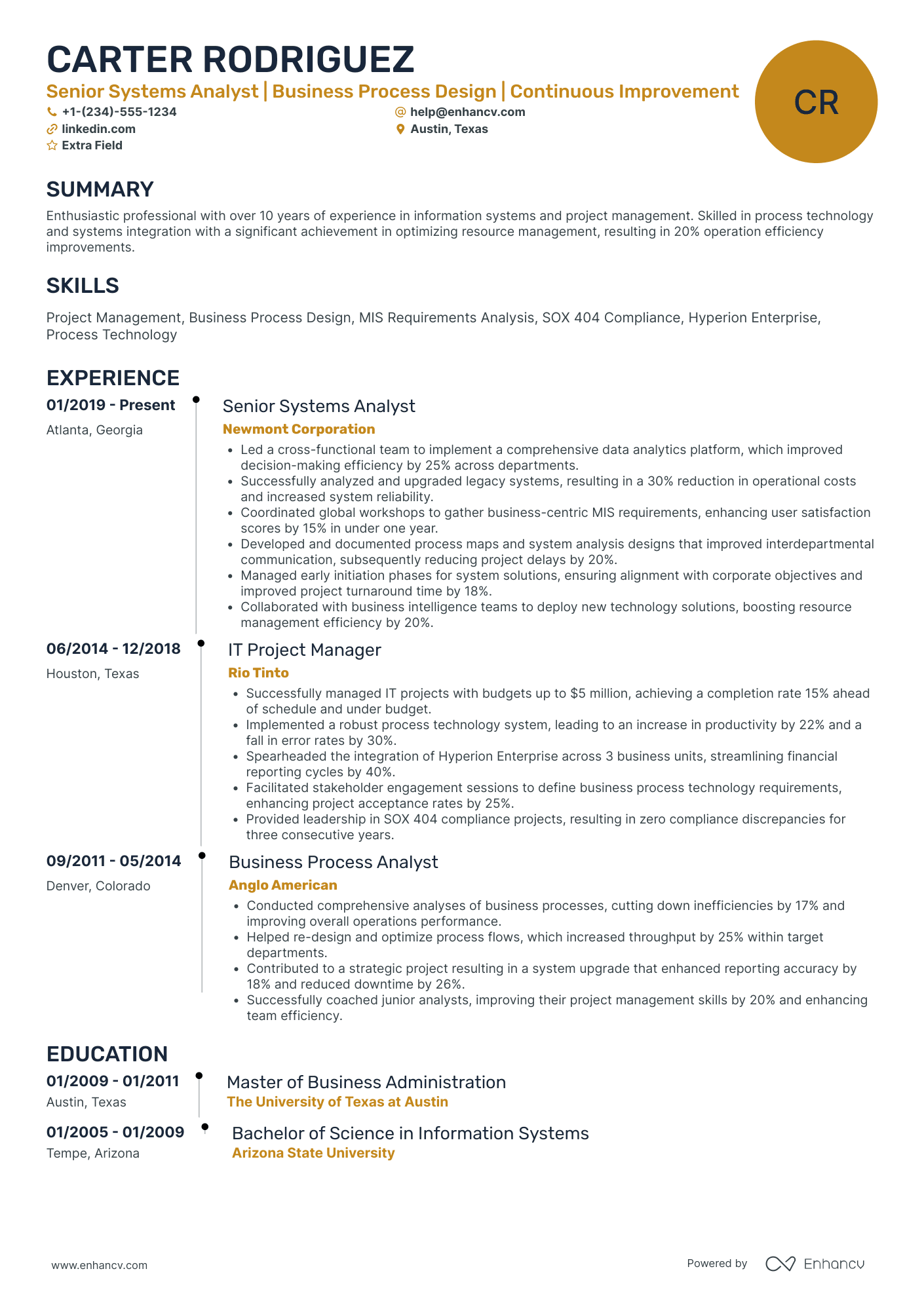 Business Solutions Architect Resume Example