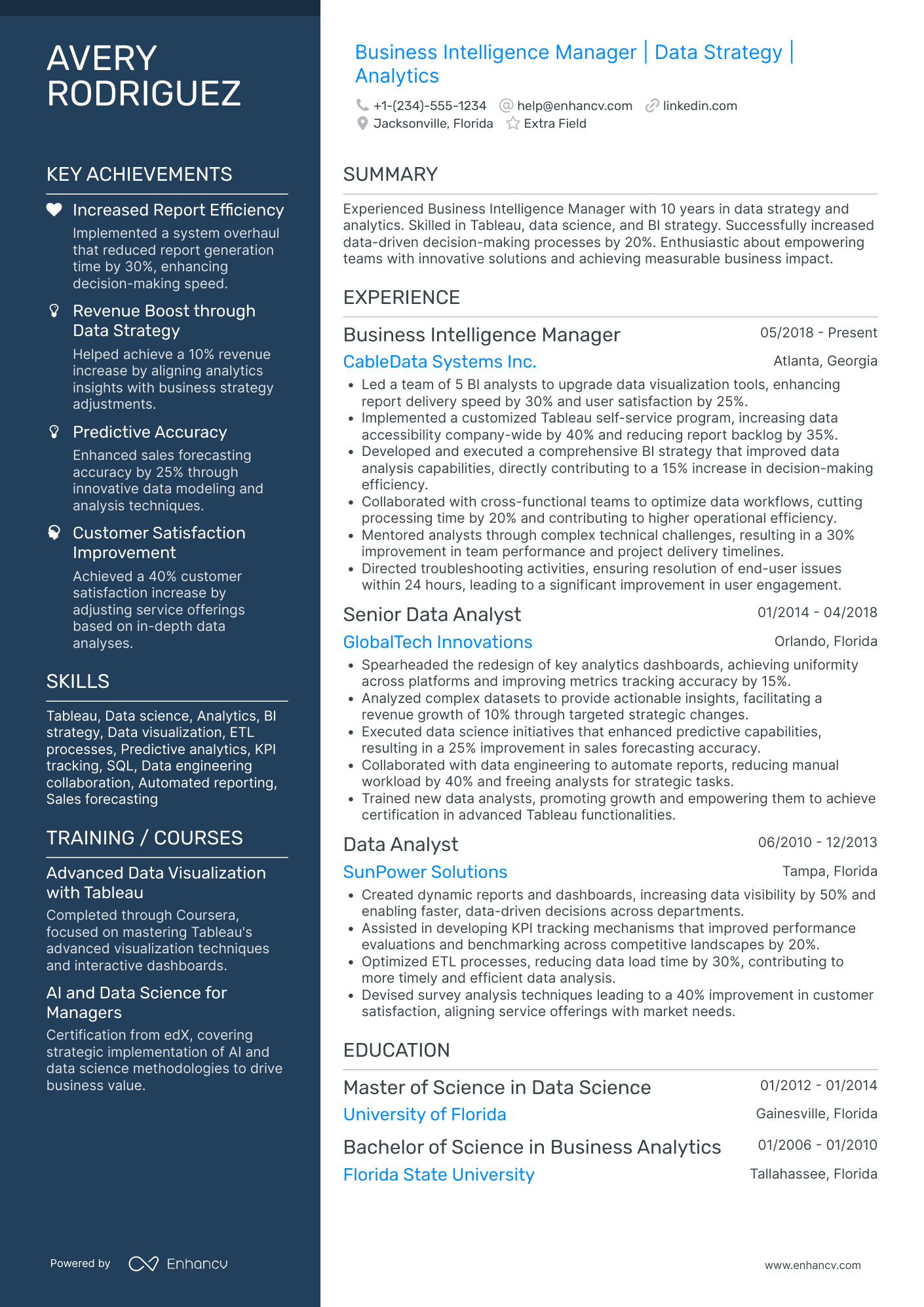 Business Intelligence Technical Lead Resume Example