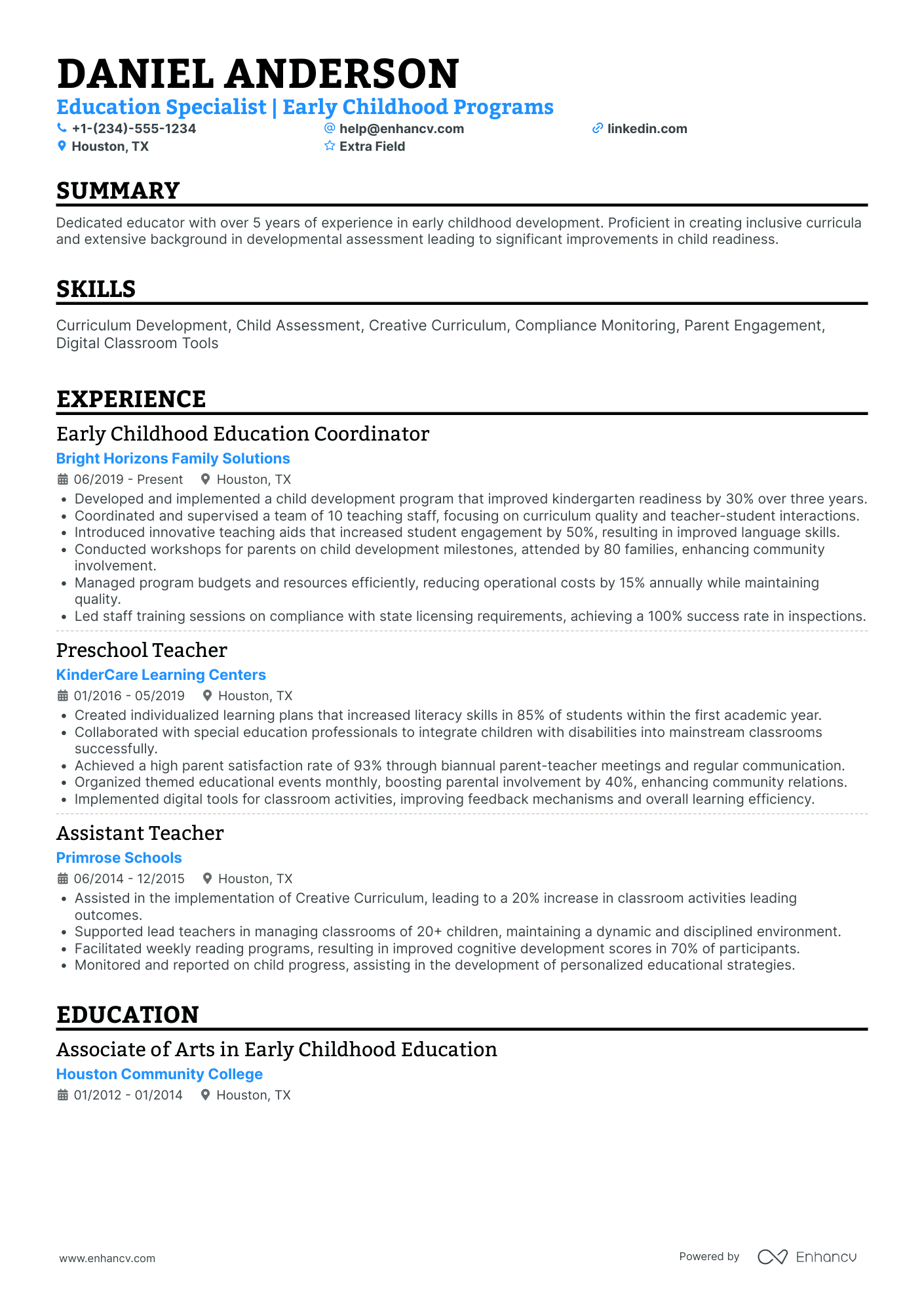 Head Teacher Resume Example