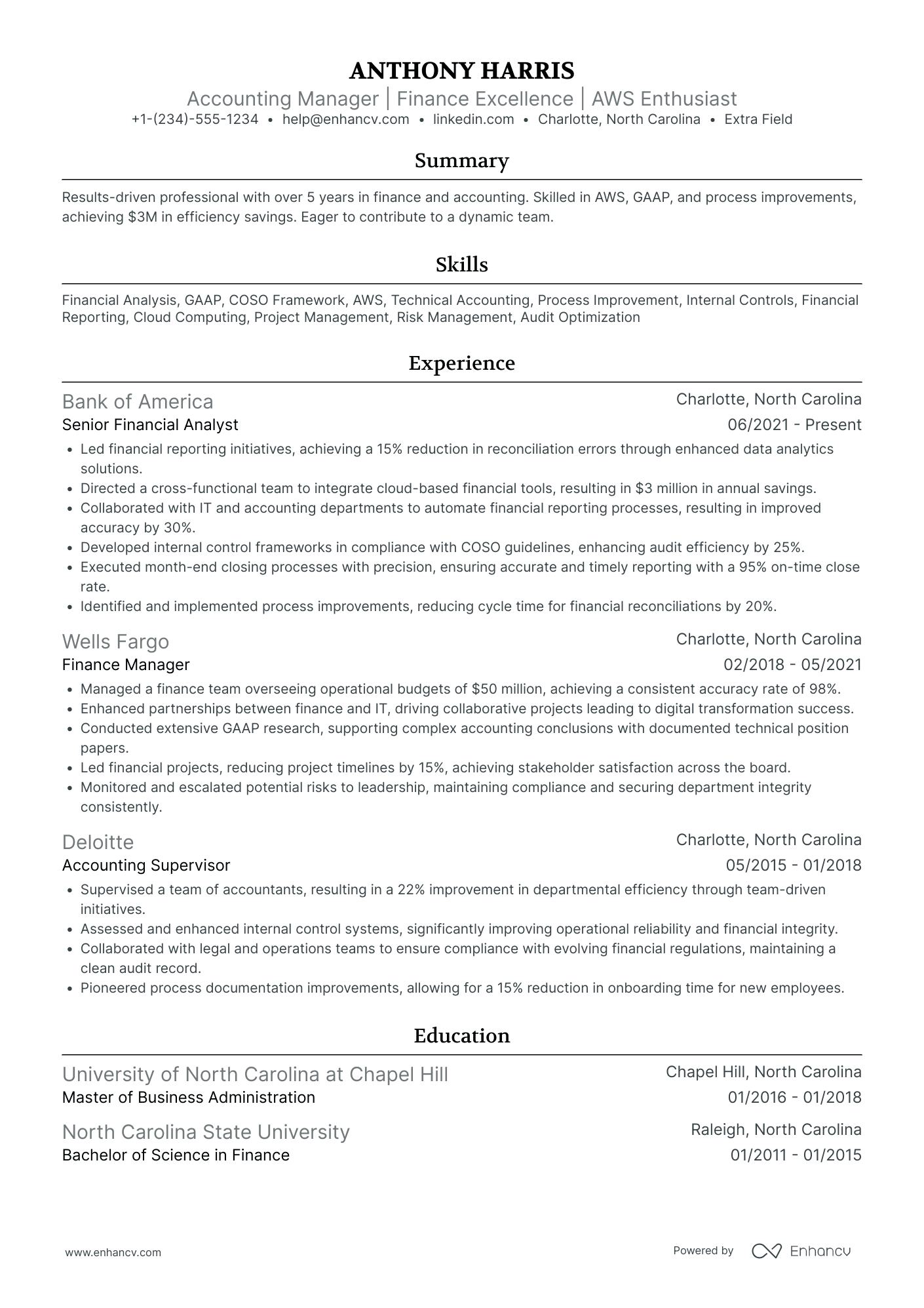 CPA Manager Resume Example