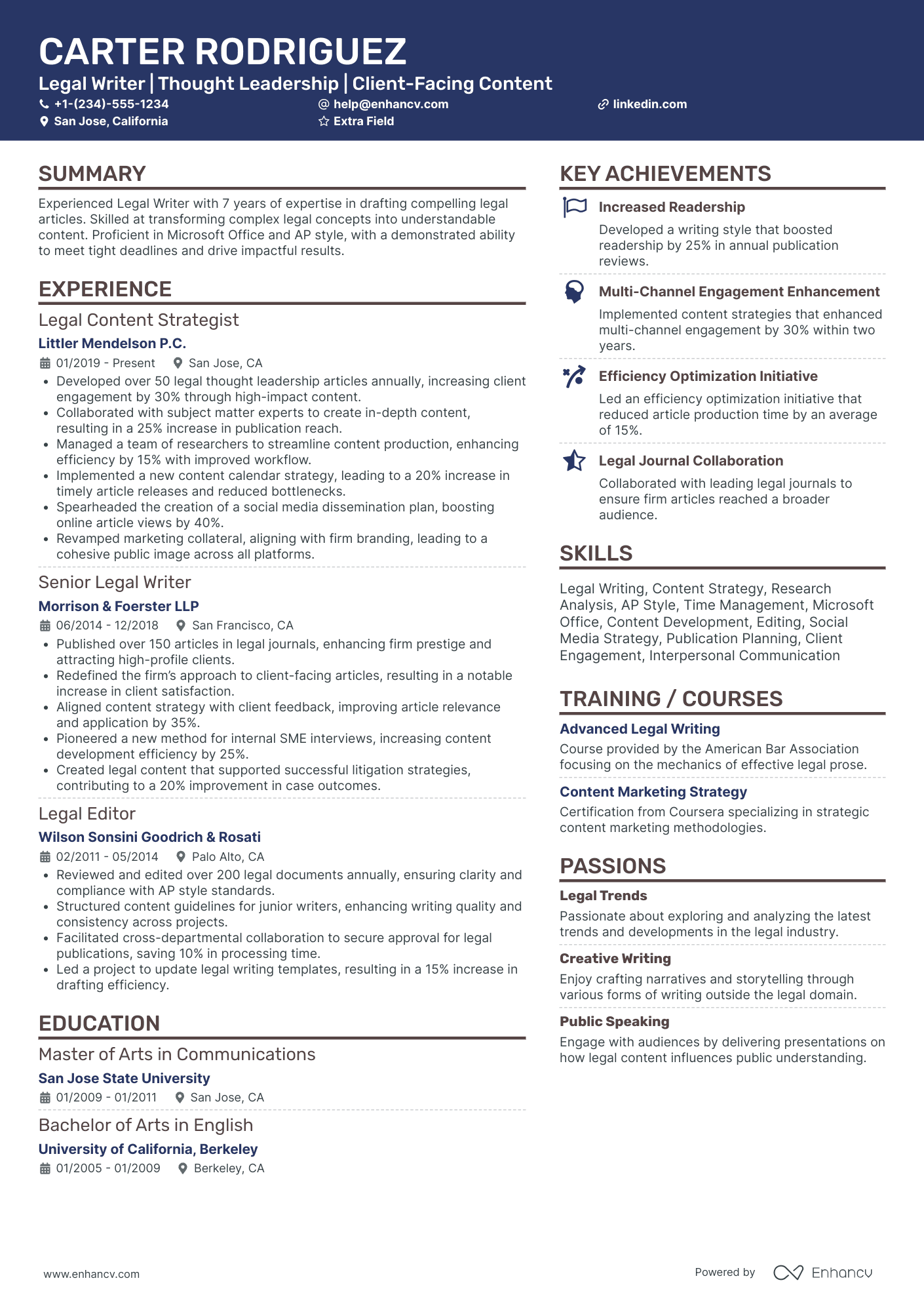 Legal Writer Resume Example