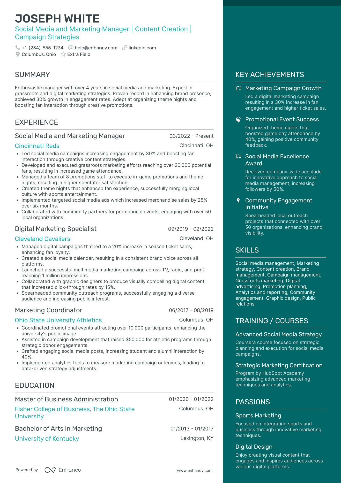 Social Media Marketing Manager Resume Example