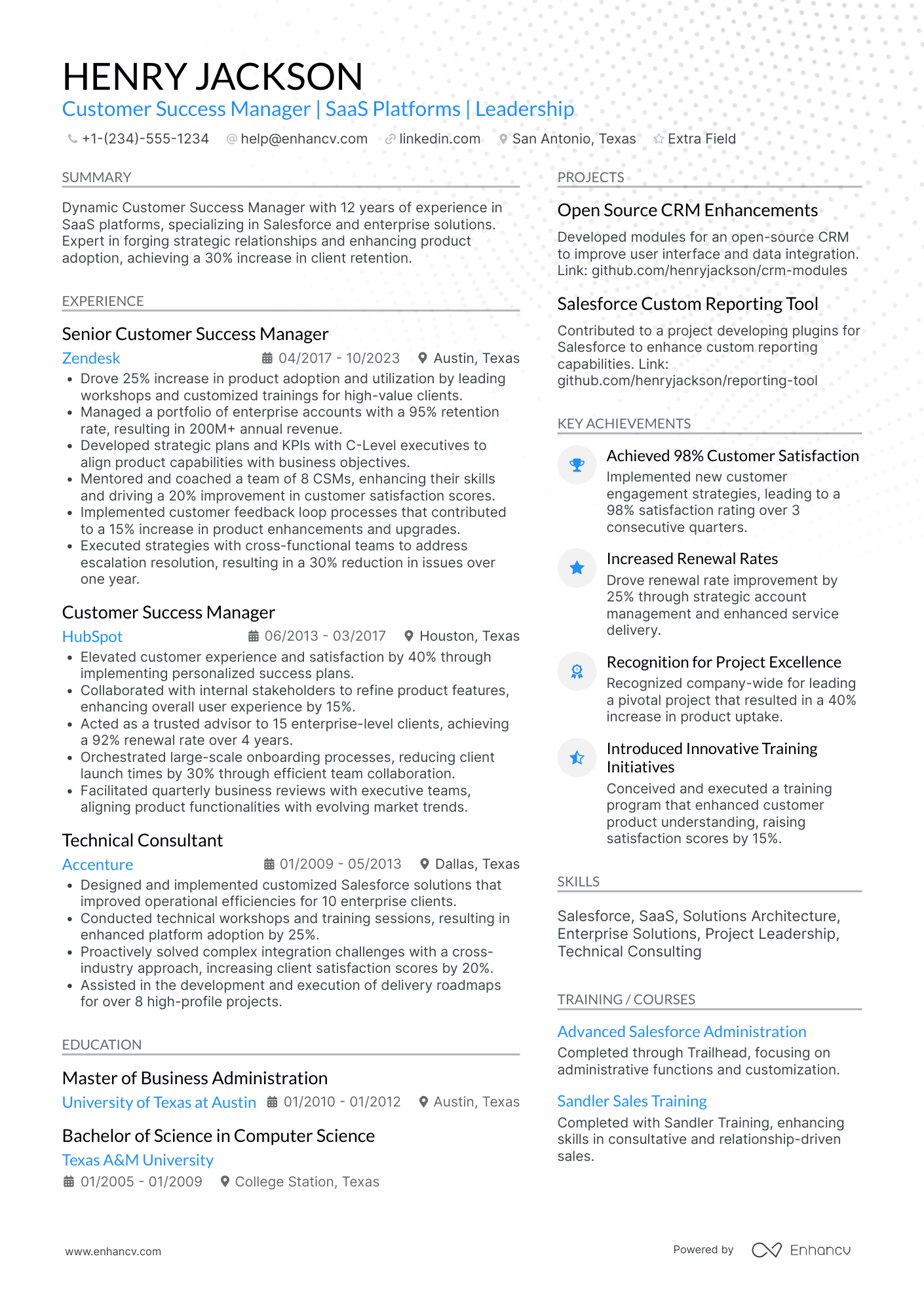 Salesforce Customer Success Manager Resume Example