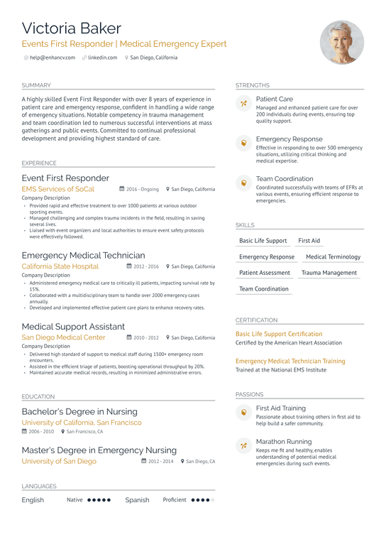 First Responder Resume Example