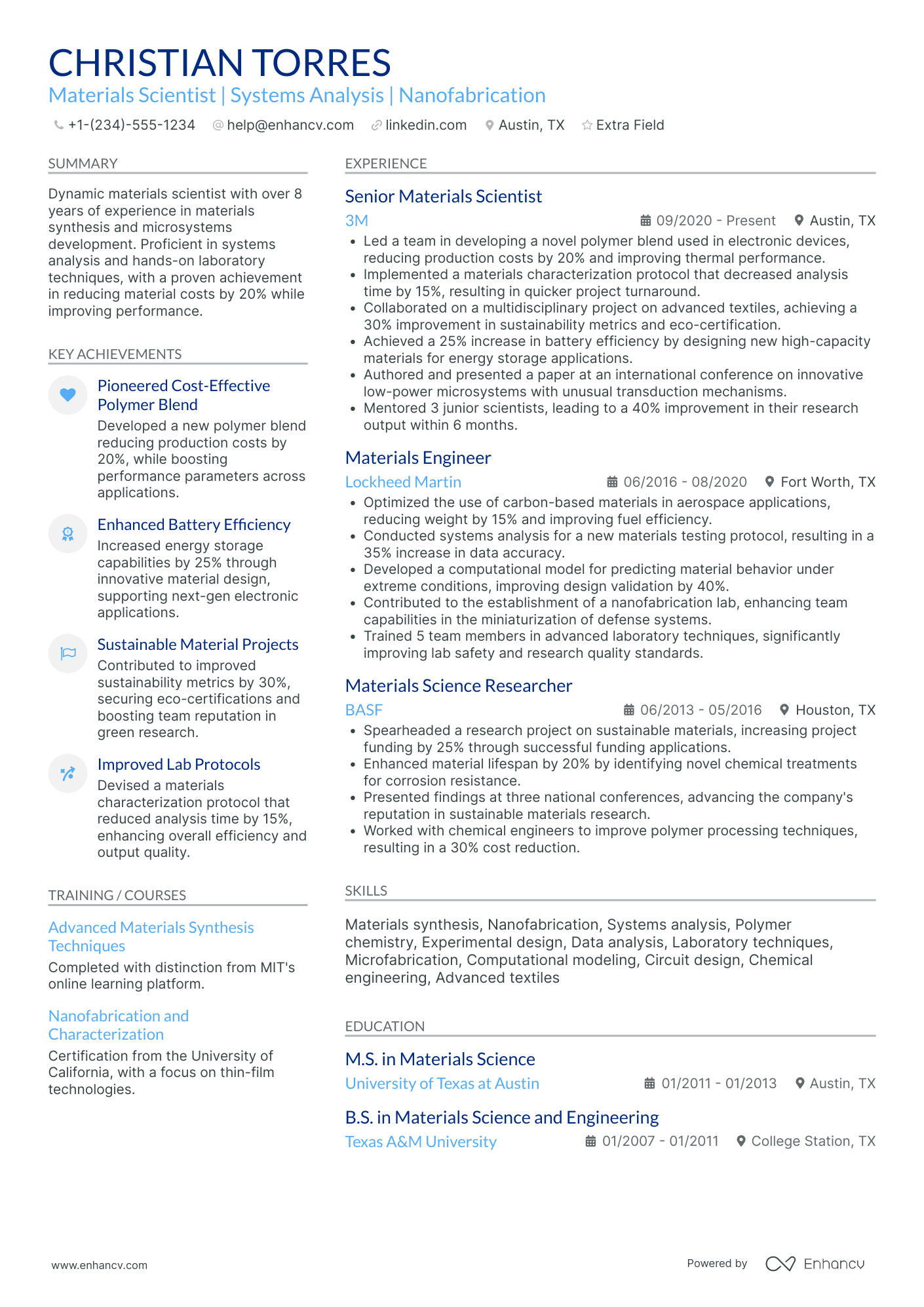 Materials Scientist Resume Example