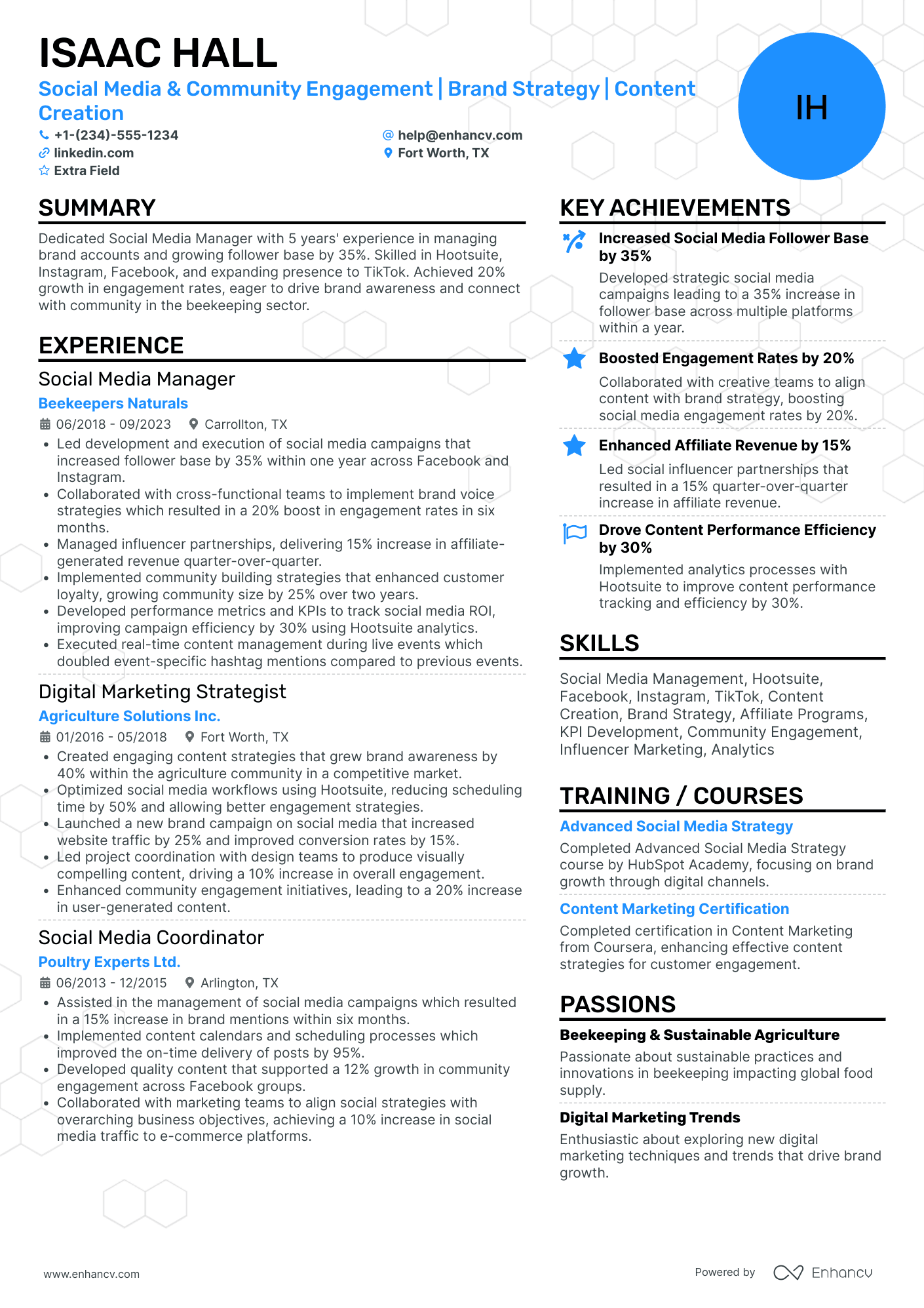 Social Media Influencer Manager Resume Example