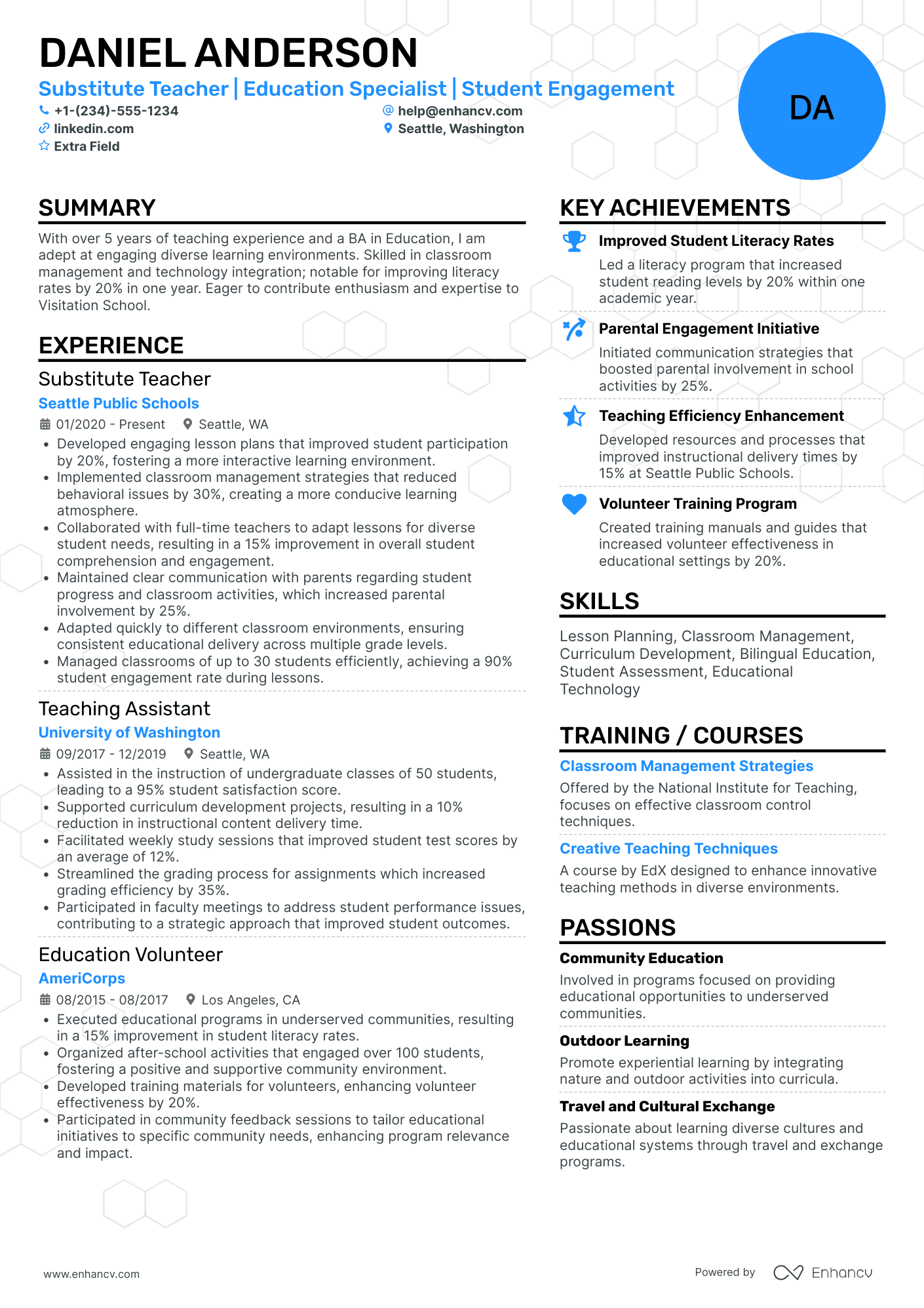 Experienced New Teacher Resume Example