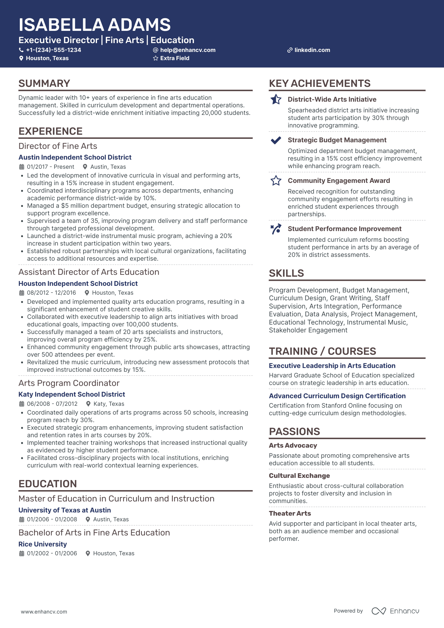 Dance Company Executive Director Resume Example