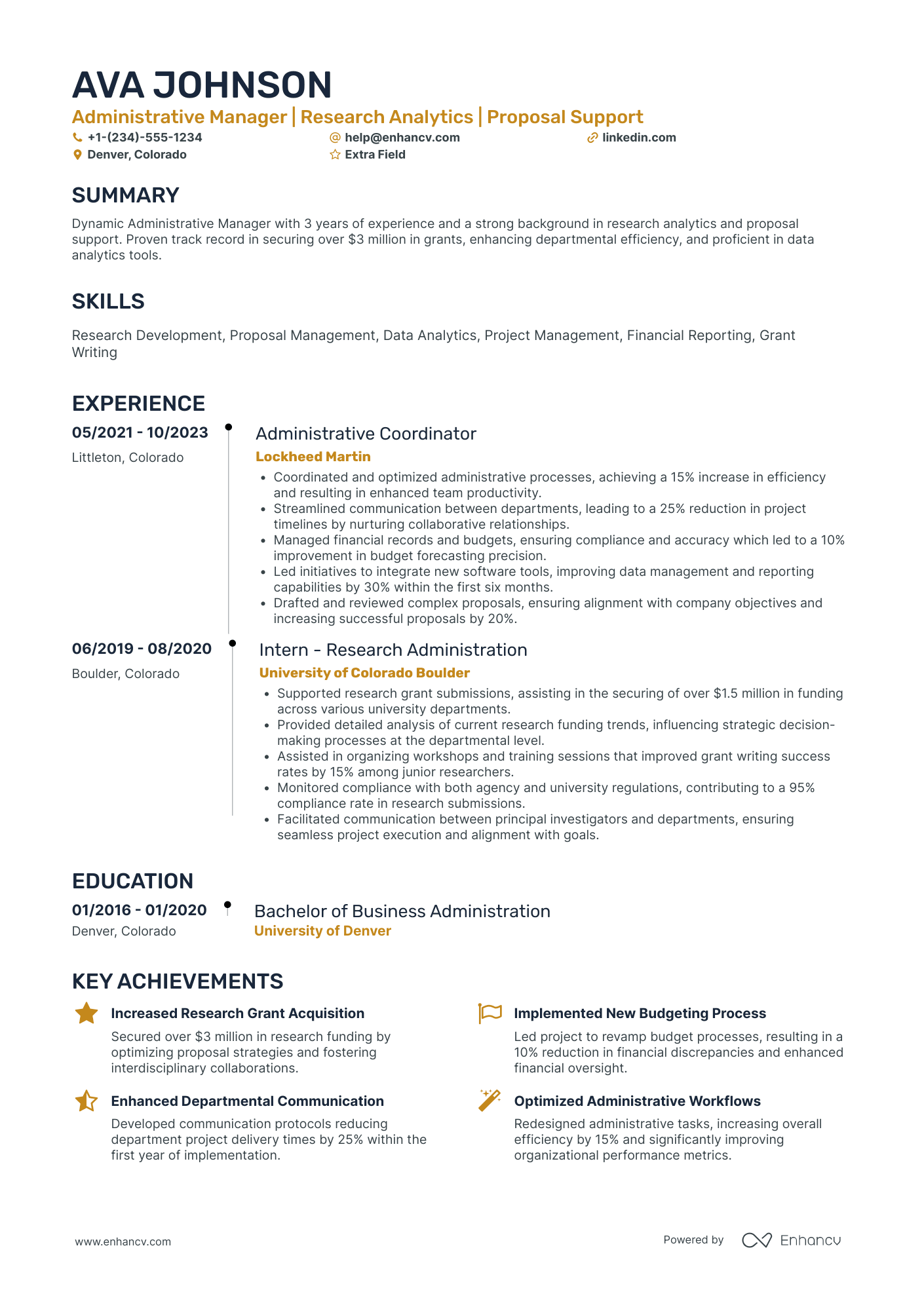 Junior Administrative Manager Resume Example