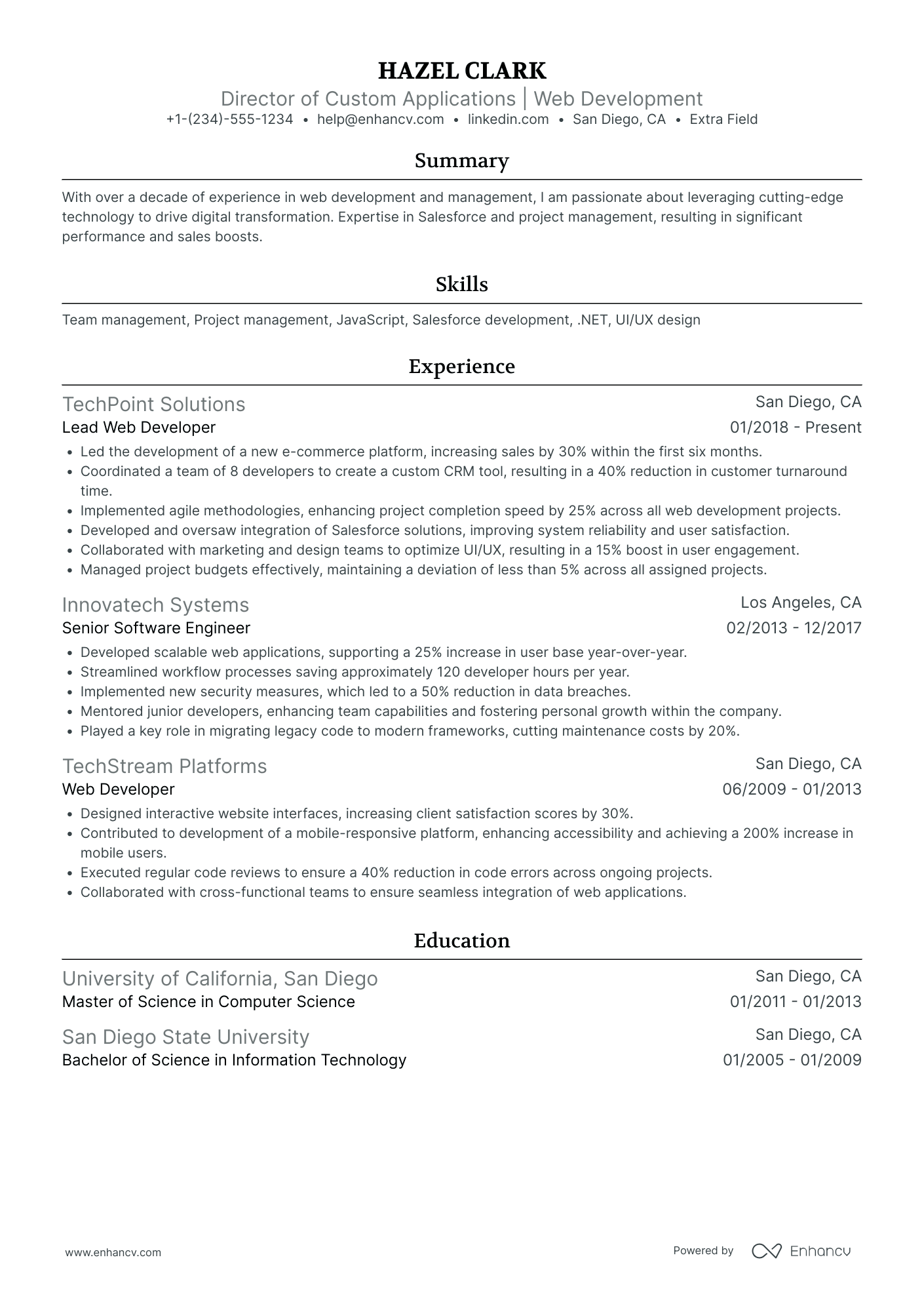 Front End Web Developer Resume Example