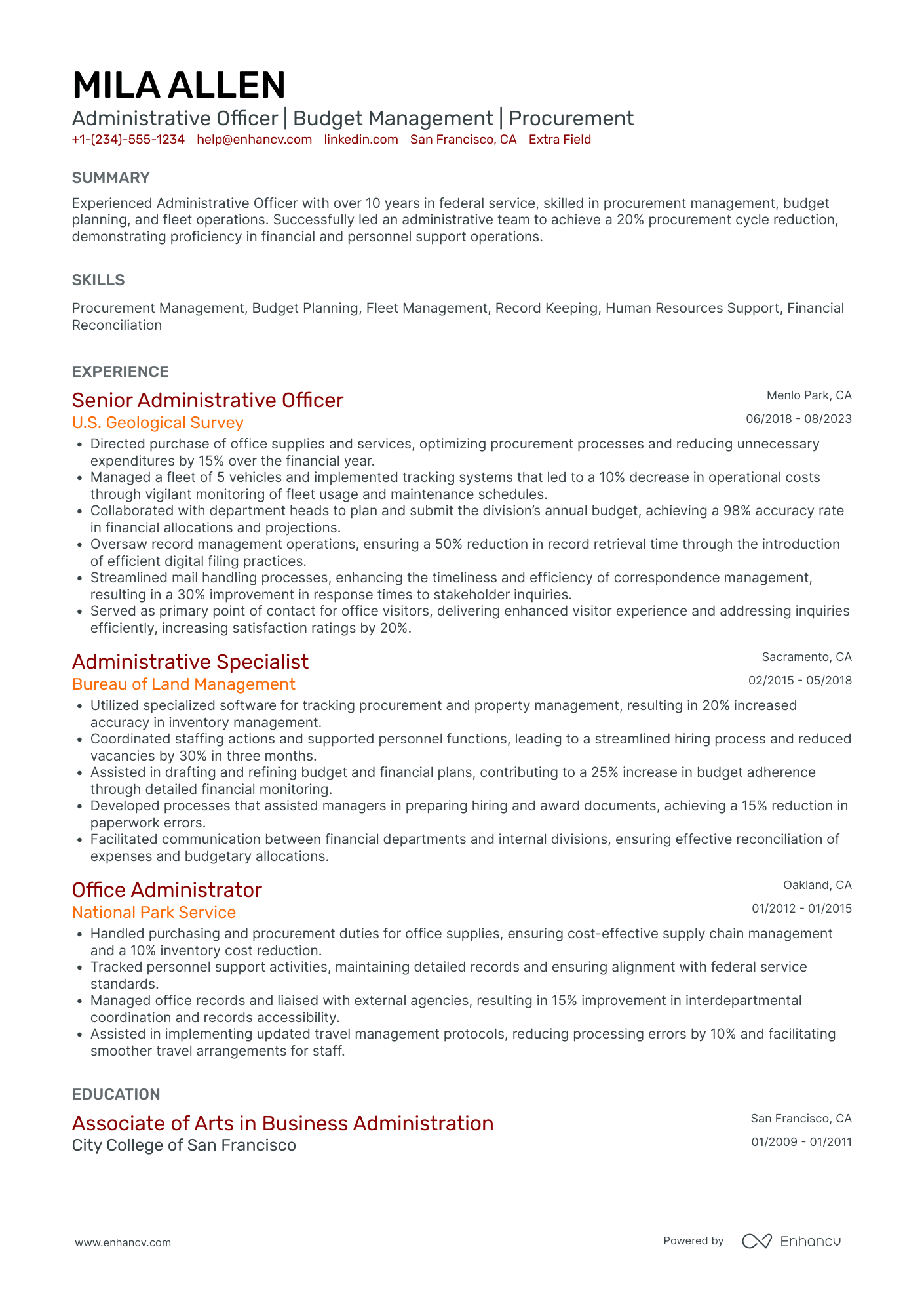 School Administrative Manager Resume Example