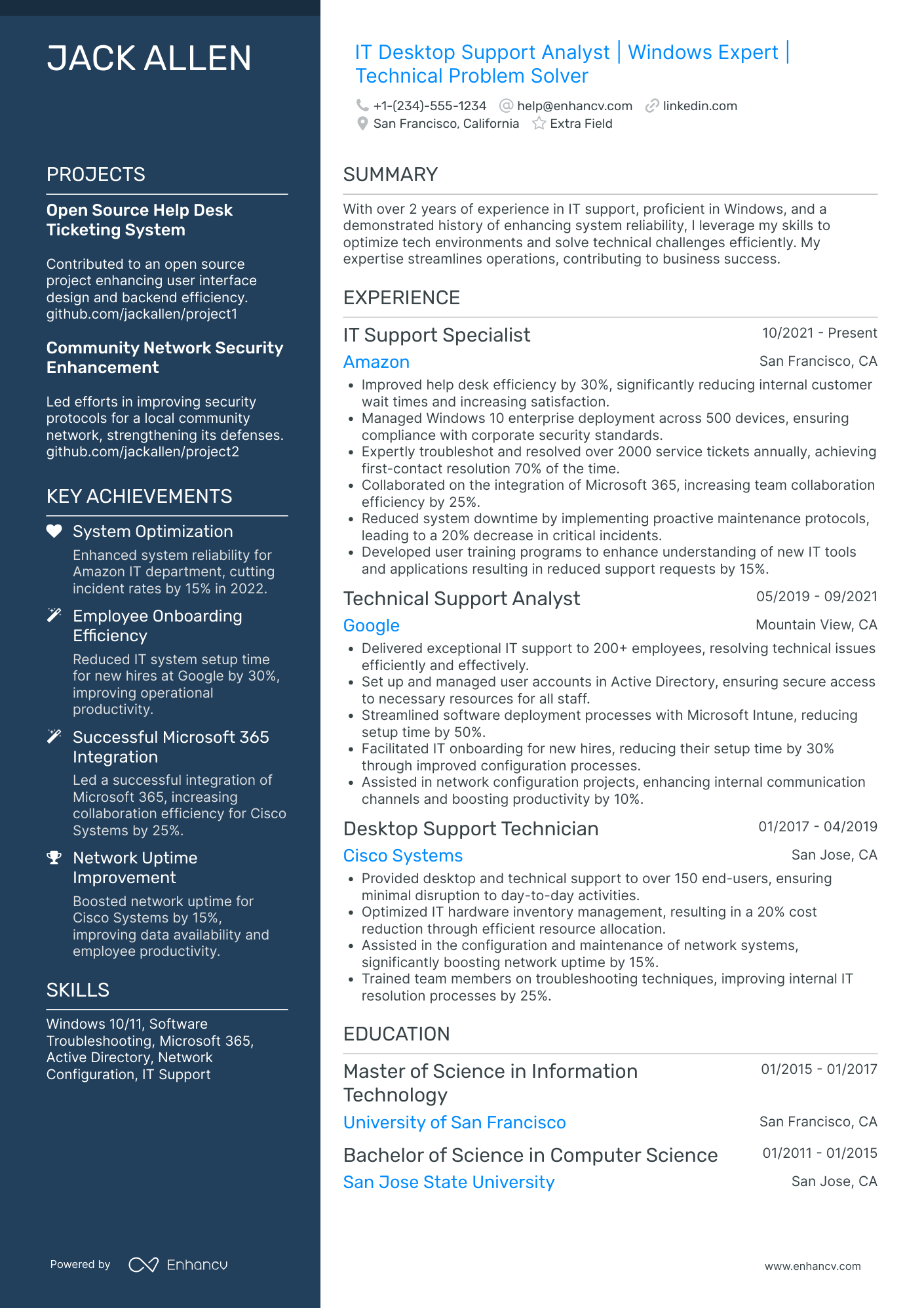 IT Service Desk Analyst Resume Example