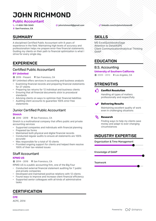 Public Accounting Resume Example