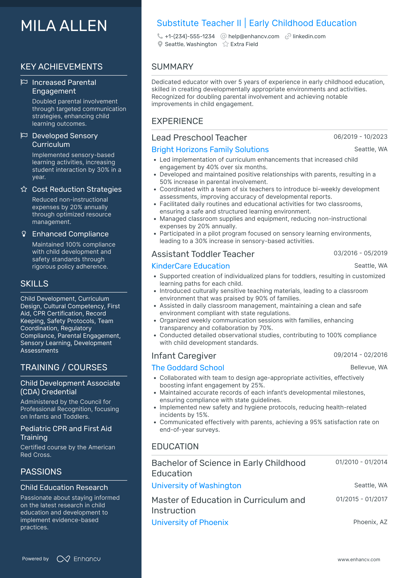 Early Childhood Teacher Trainee Resume Example