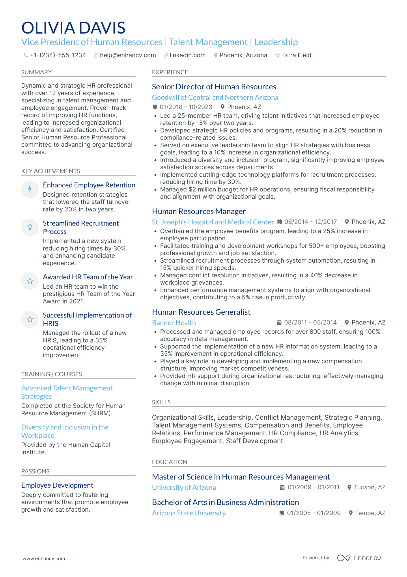 Vice President of Human Resources Resume Example