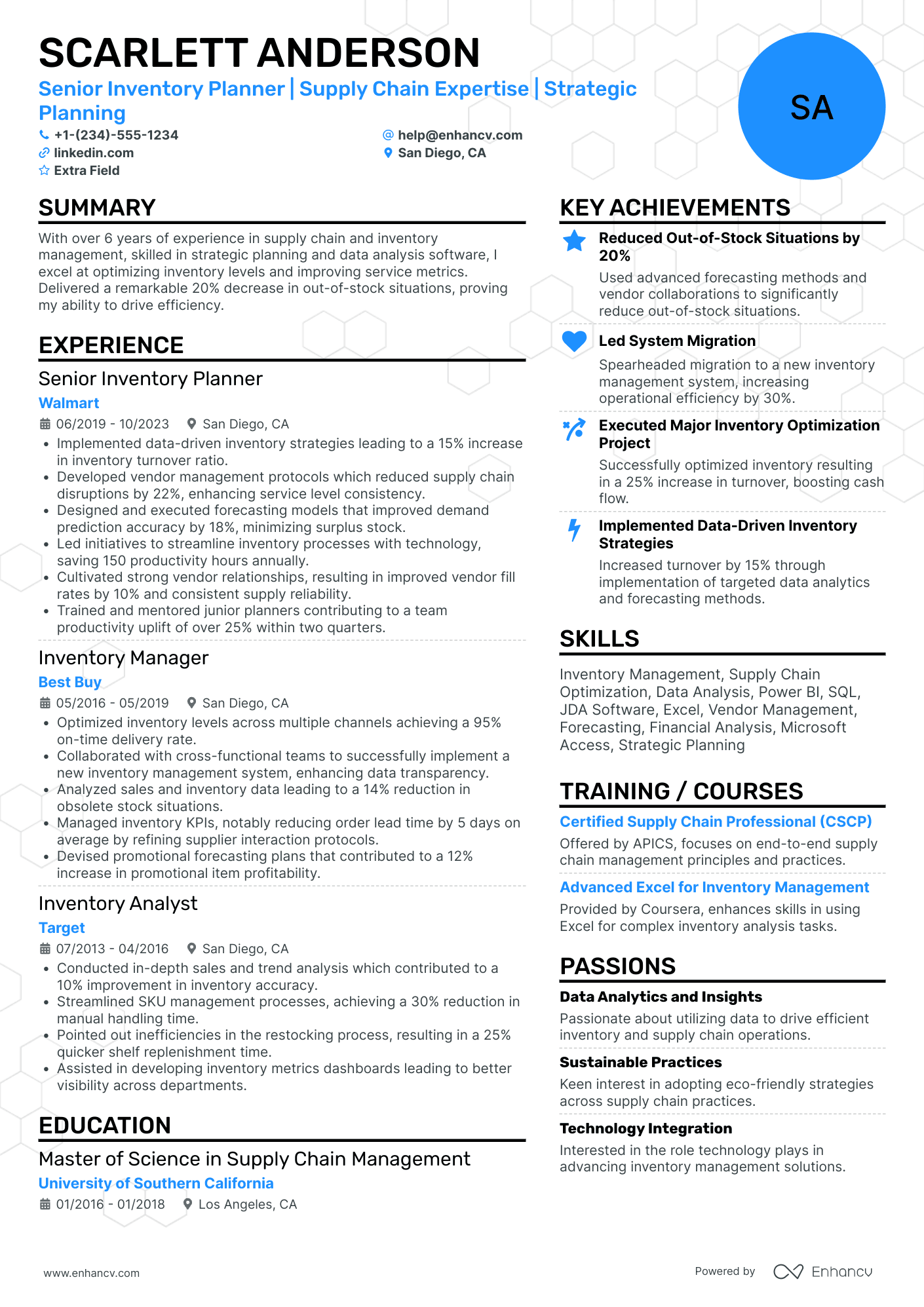 Experienced Inventory Planner Resume Example