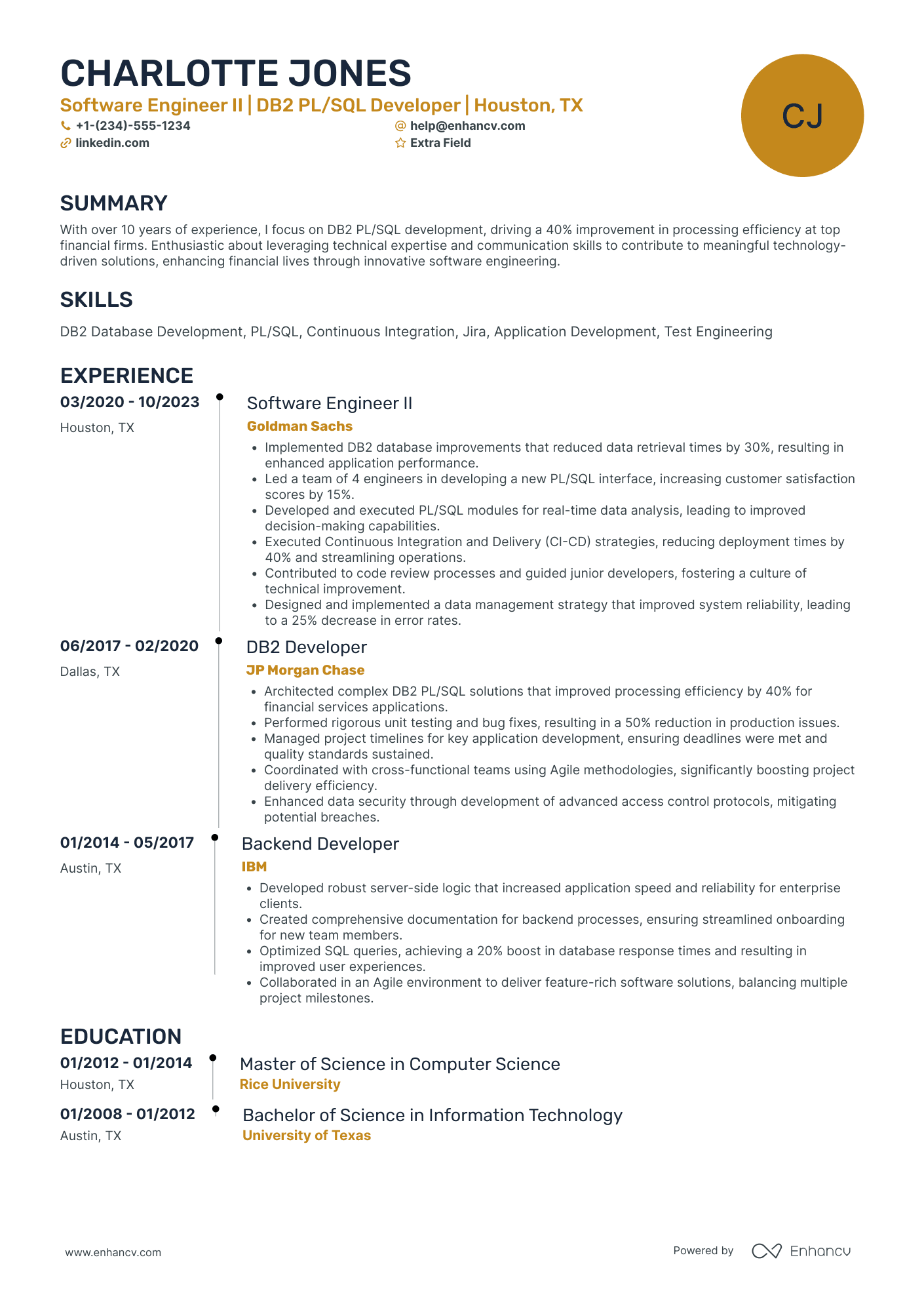 SQL Developer Engineer Resume Example