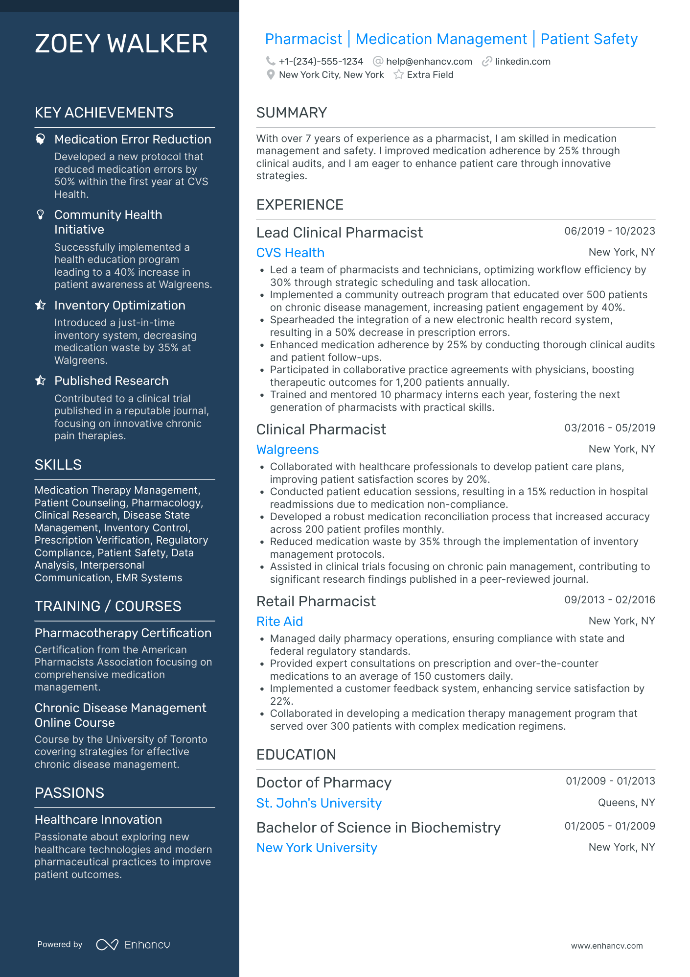 Walmart Pharmacist Resume Example