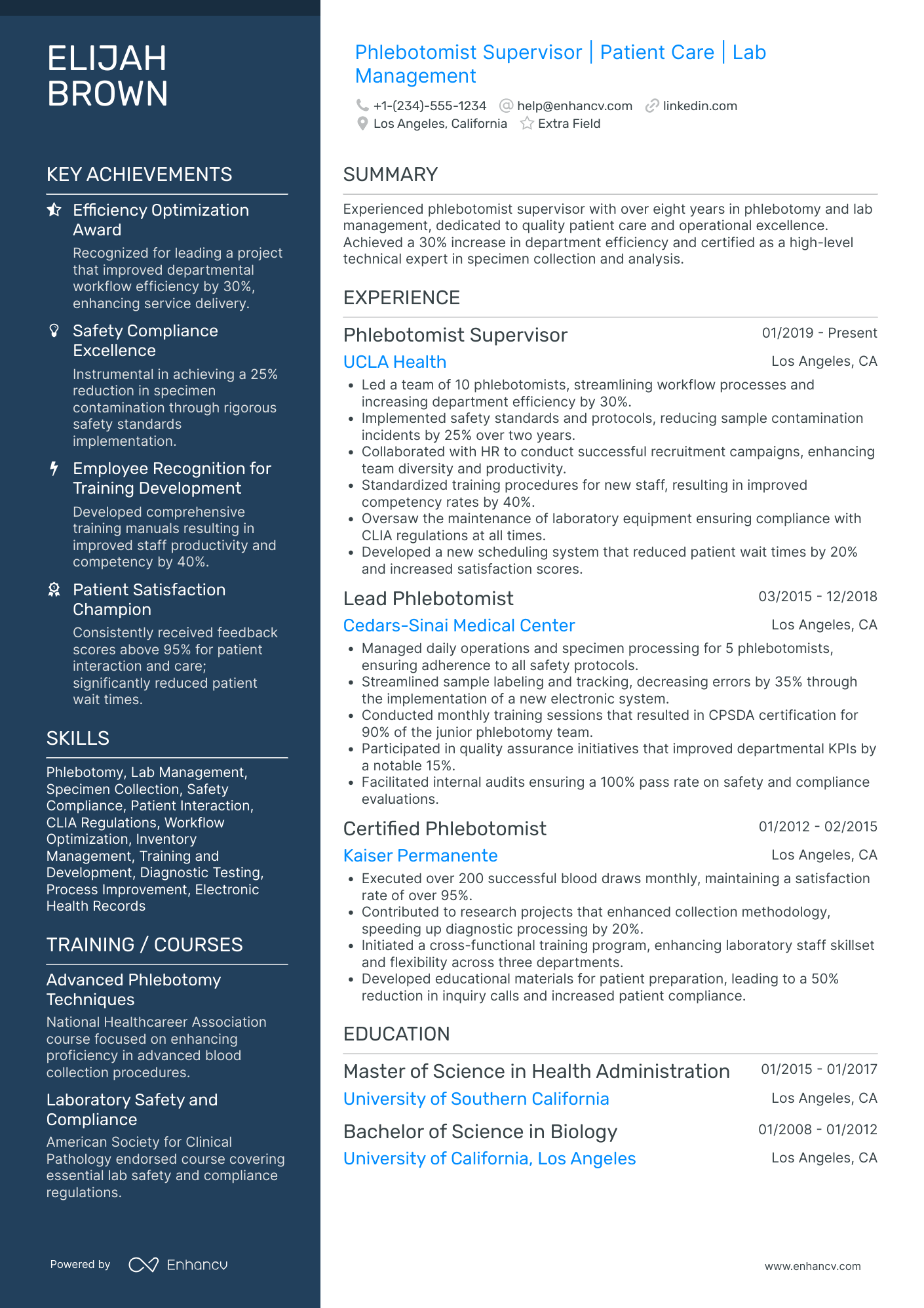 Phlebotomist Supervisor Resume Example