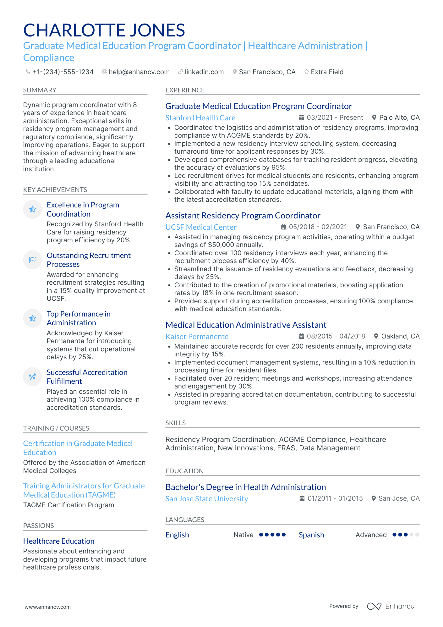 Physical Education Program Coordinator Resume Example