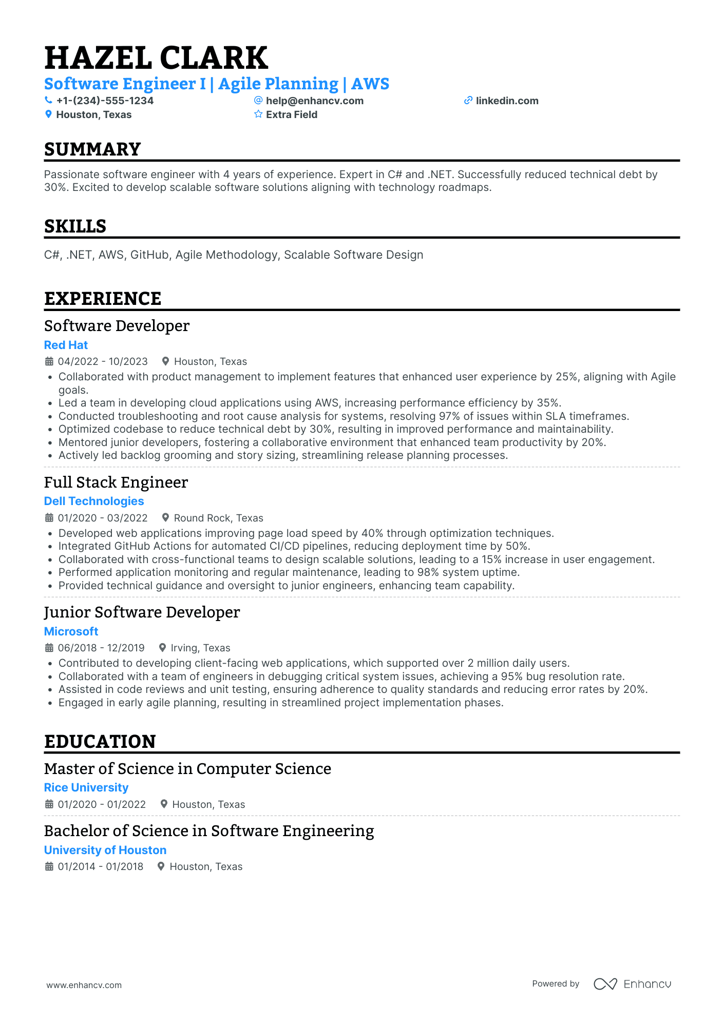 Software Engineer I Resume Example