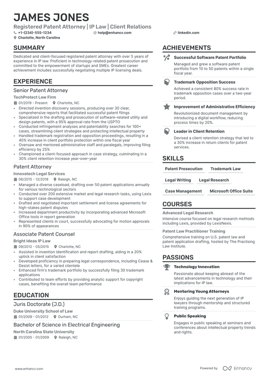 Patent Lawyer Resume Example