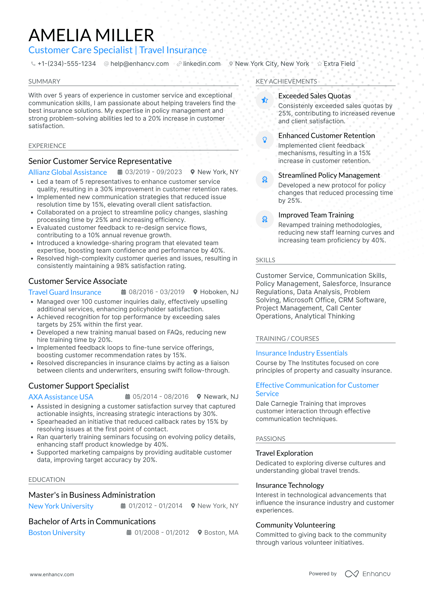 Travel Insurance Agent Resume Example